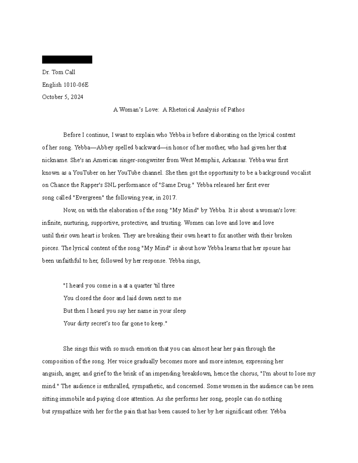 Example - Rhetorical Analysis - Dr. Tom Call English 1010-06E October 5 ...