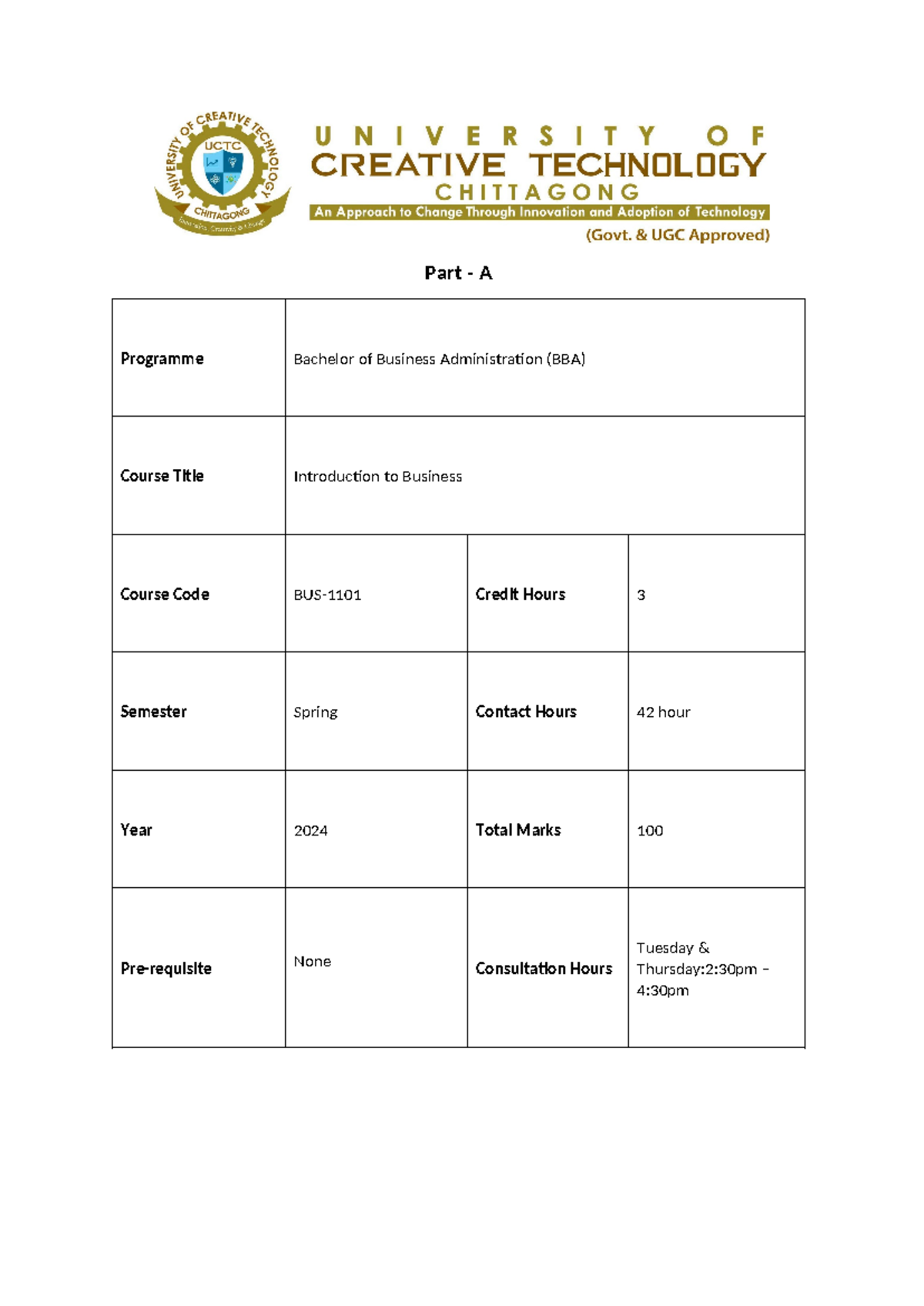 1. BUS-1101 Introduction to Business - Part - A Programme Bachelor of ...