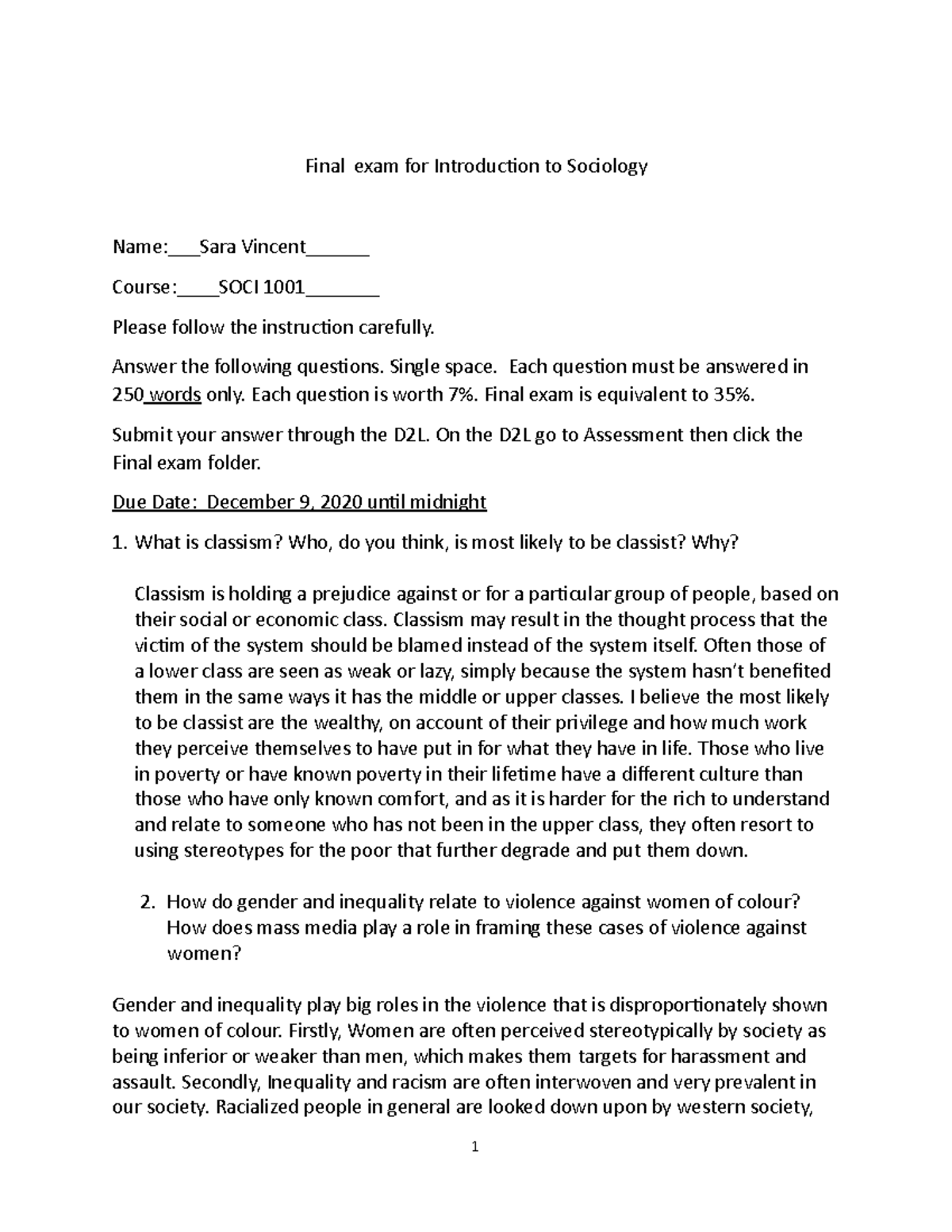 Final Exam Study Guide for SOCI 1001: Introduction to Sociology - Studocu