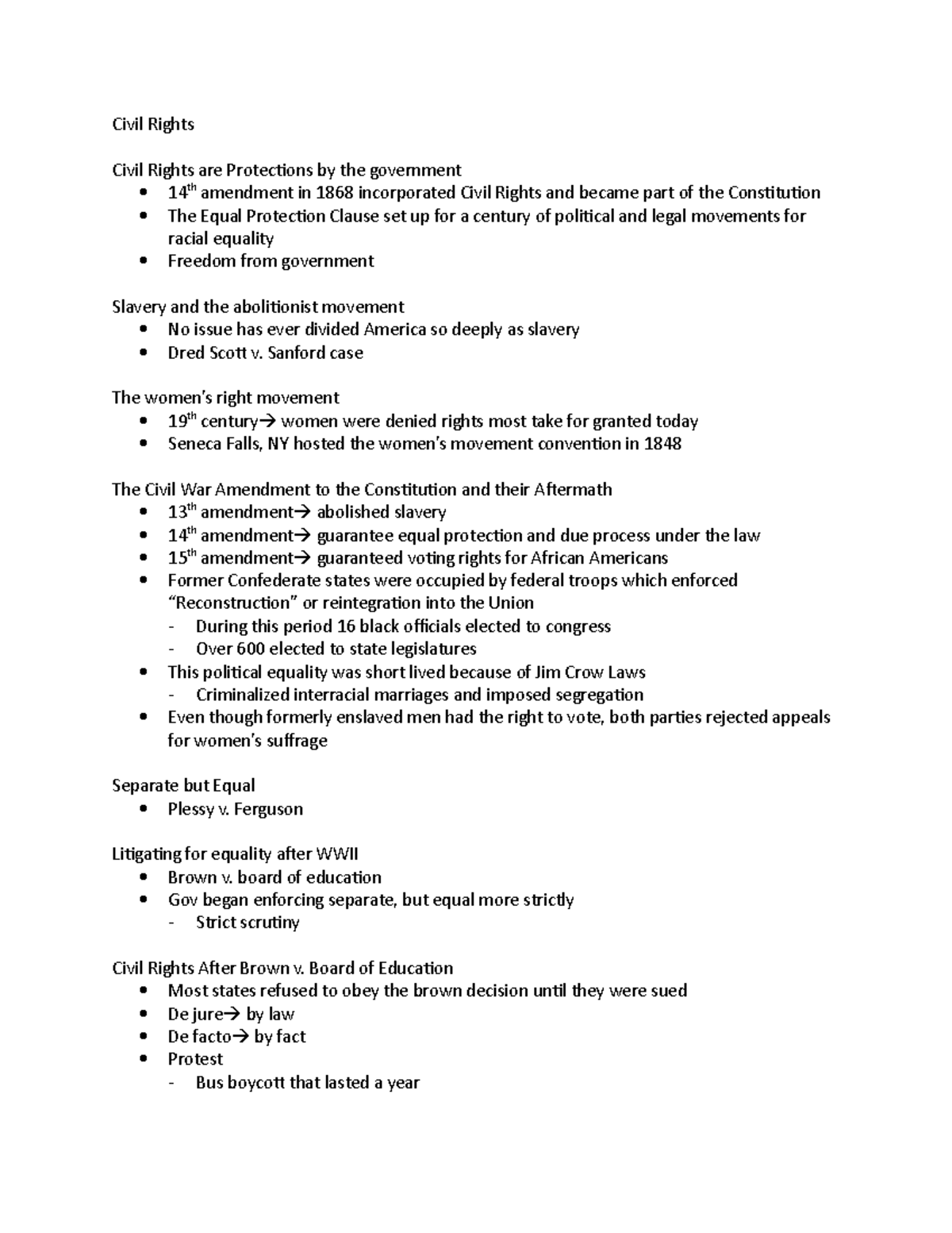 Civil Rights - notes taken in class and from we the people textbook ...