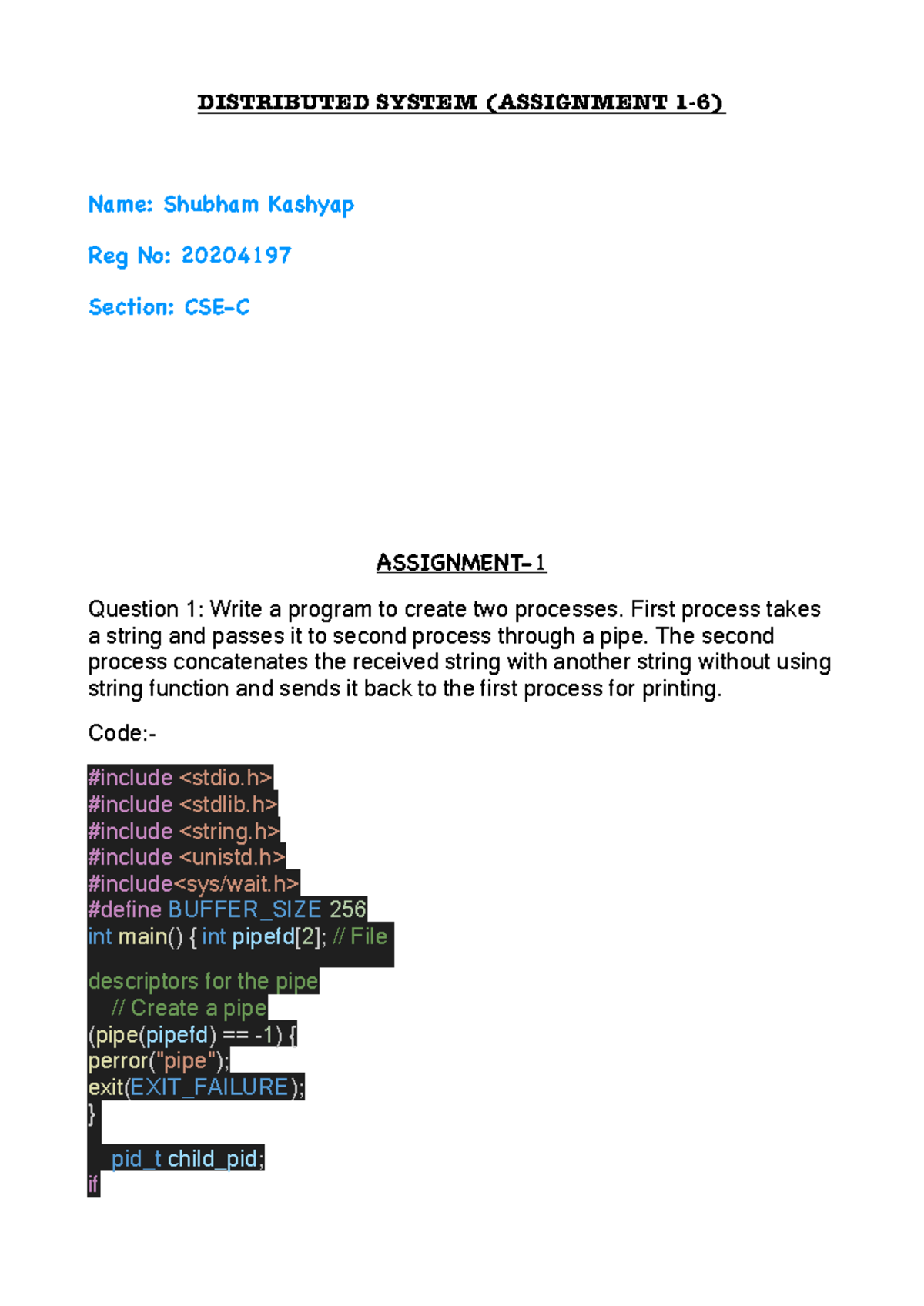 Distributed Systems Assignments 1-6 by Shubham Kashyap - Studocu
