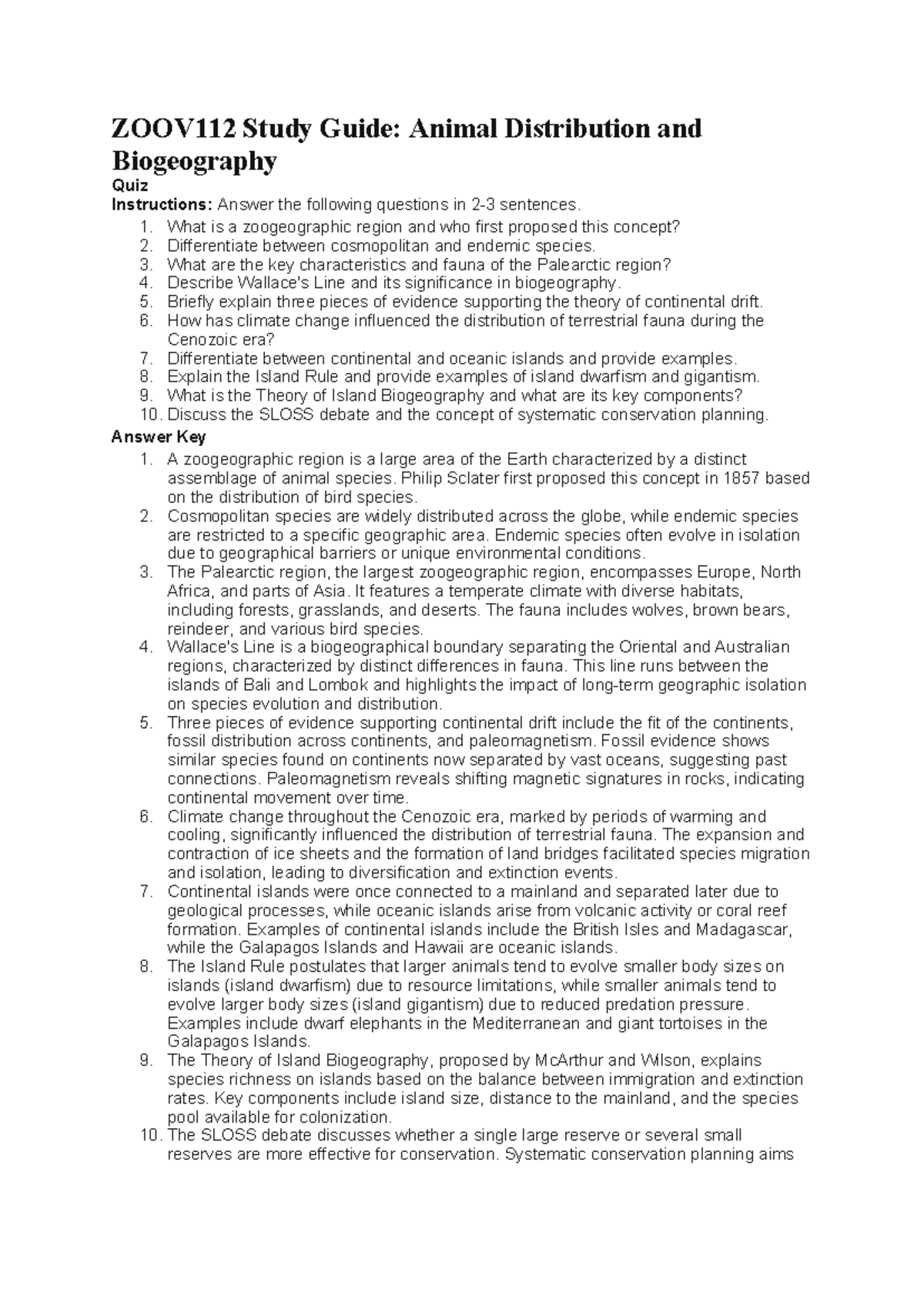 ZOOV112 Study Guide: Animal Distribution & Biogeography Quiz Insights ...