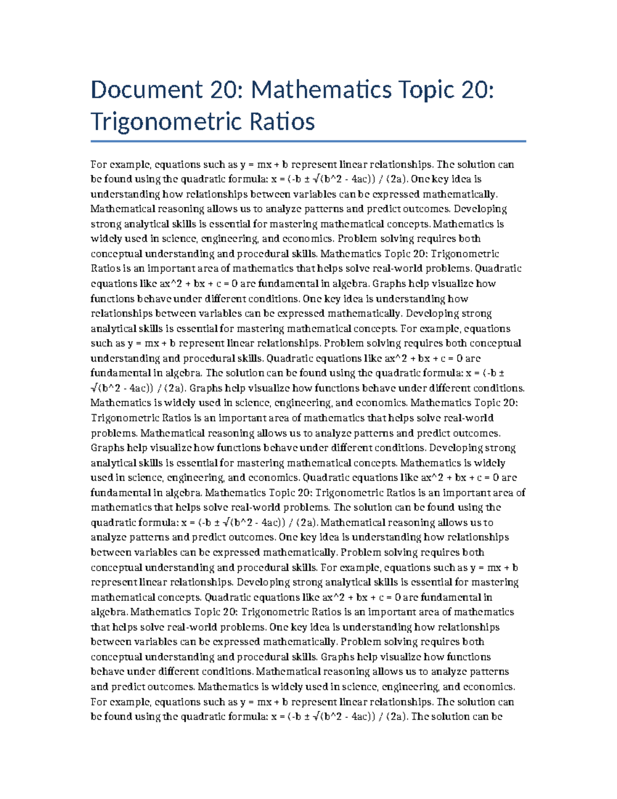 Math 020: Trigonometric Ratios and Quadratic Equations Overview - Studocu