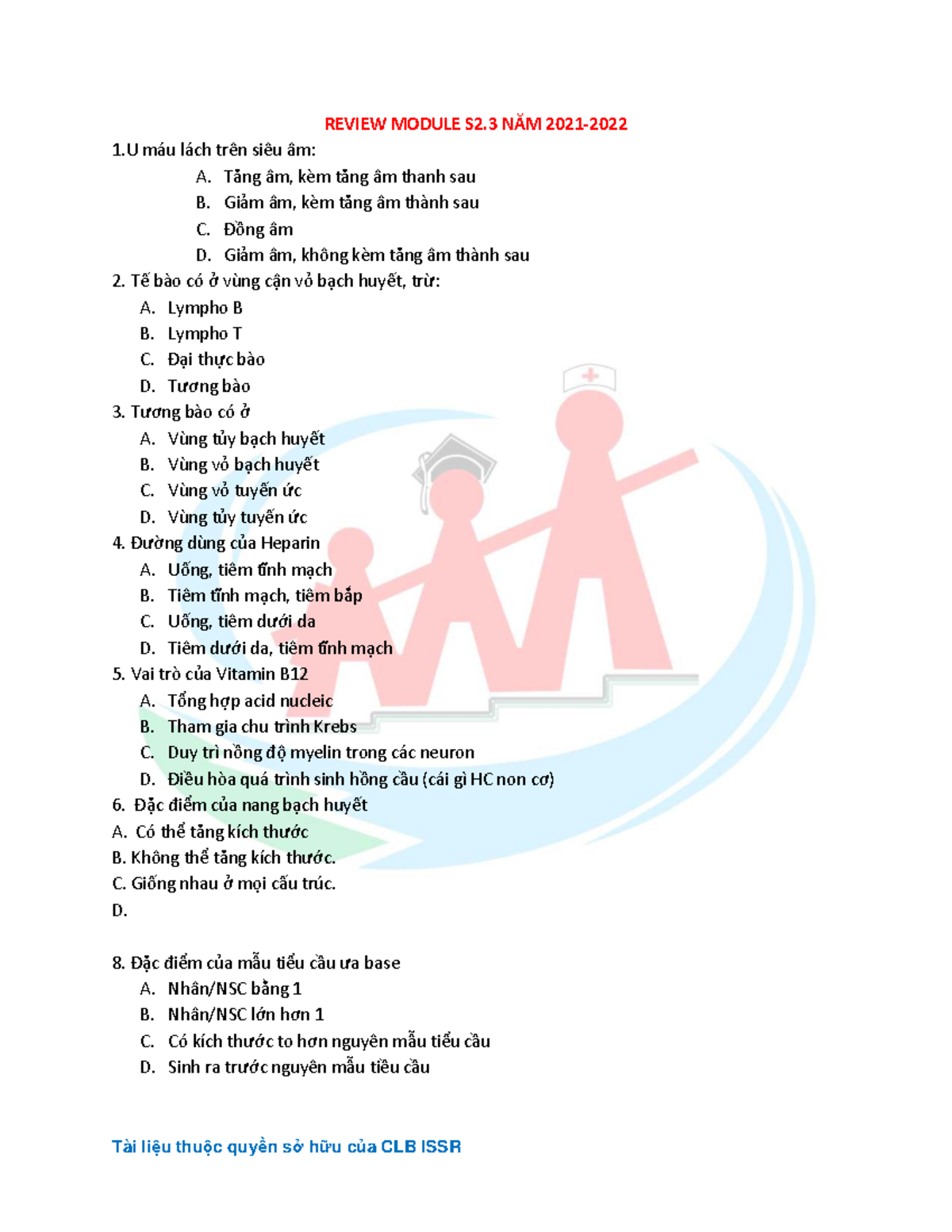 REVIEW MODULE S2: Huyết học và Siêu âm Năm 1 - Studocu