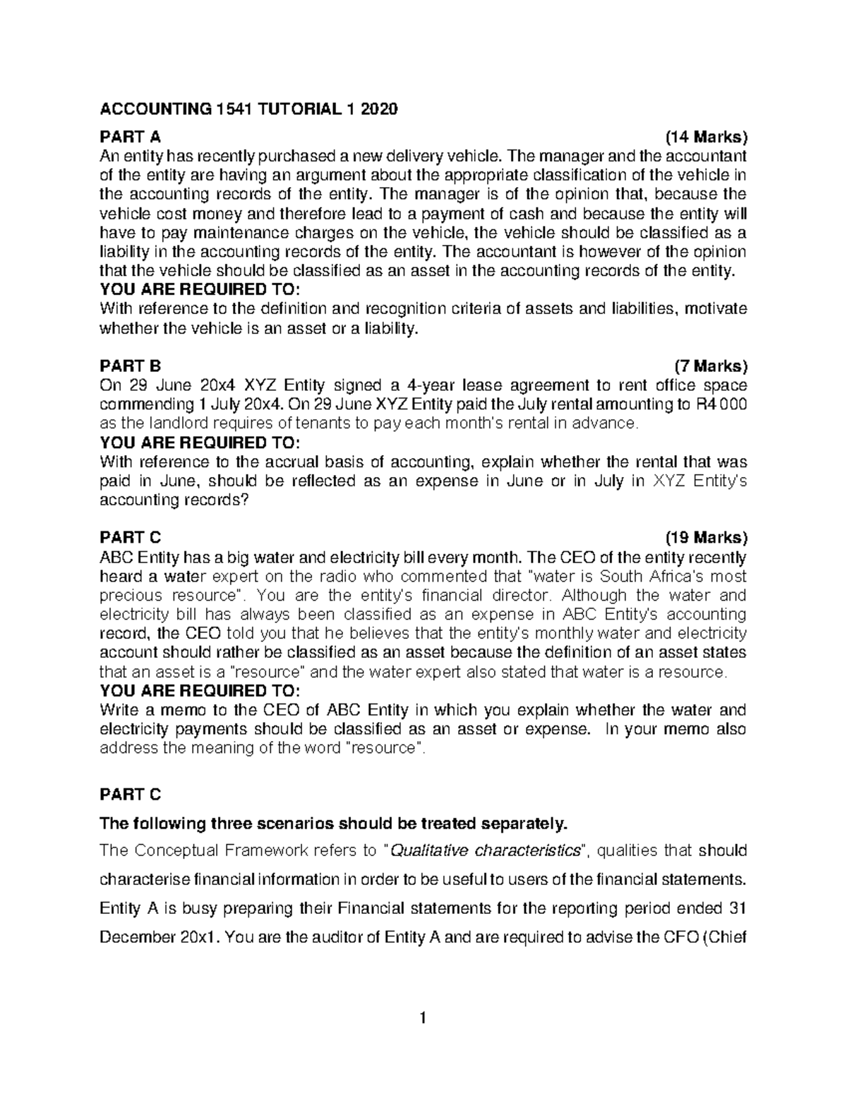 Acc 1541 TUT 1 2020 - Accounting Classification and Qualitative ...
