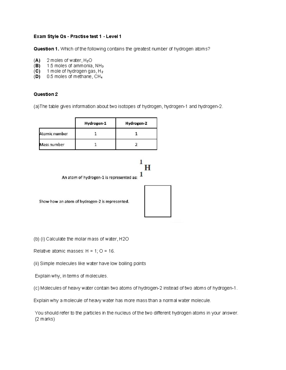 Moles Practise Test 1 - Level 1 Exam Style Questions and Answers - Studocu