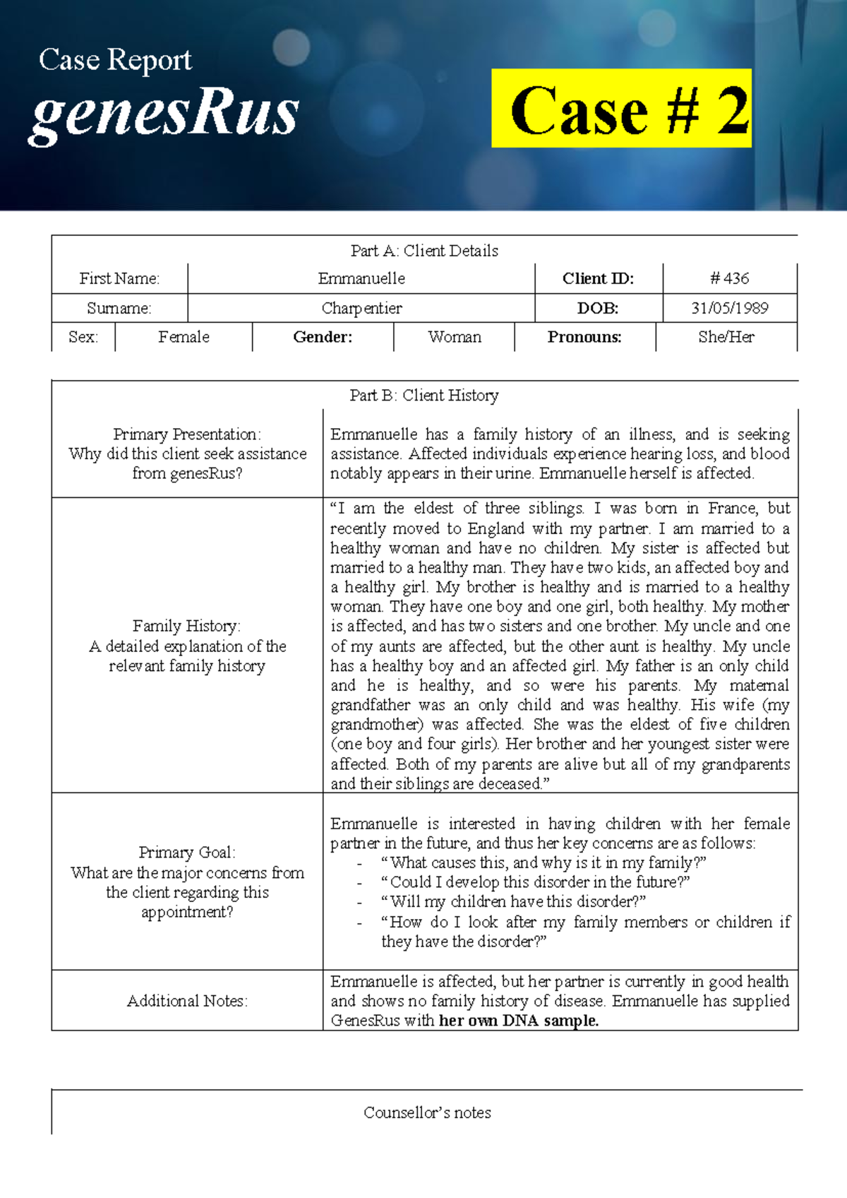 Case Report genesRus Case 2: Emmanuelle Charpentier's Genetic Analysis ...