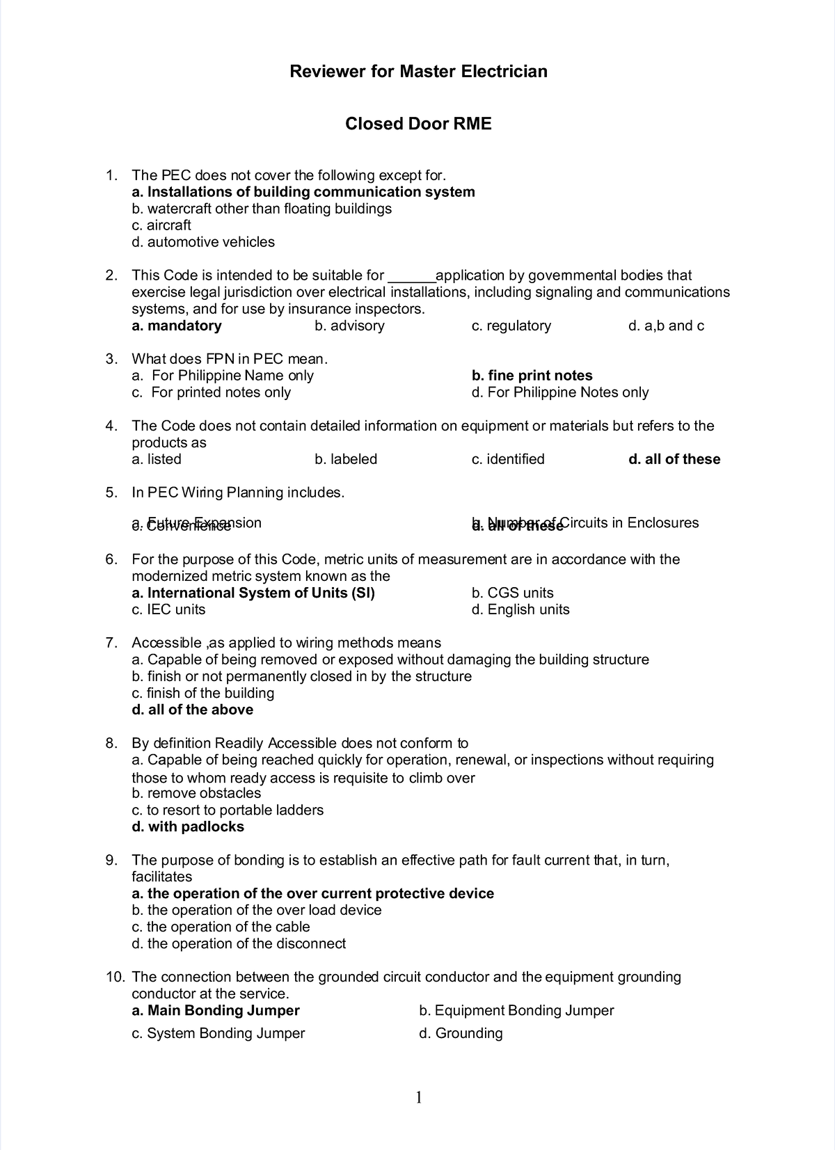 Reviewer for Master Electrician RME: Comprehensive Study Guide - Studocu