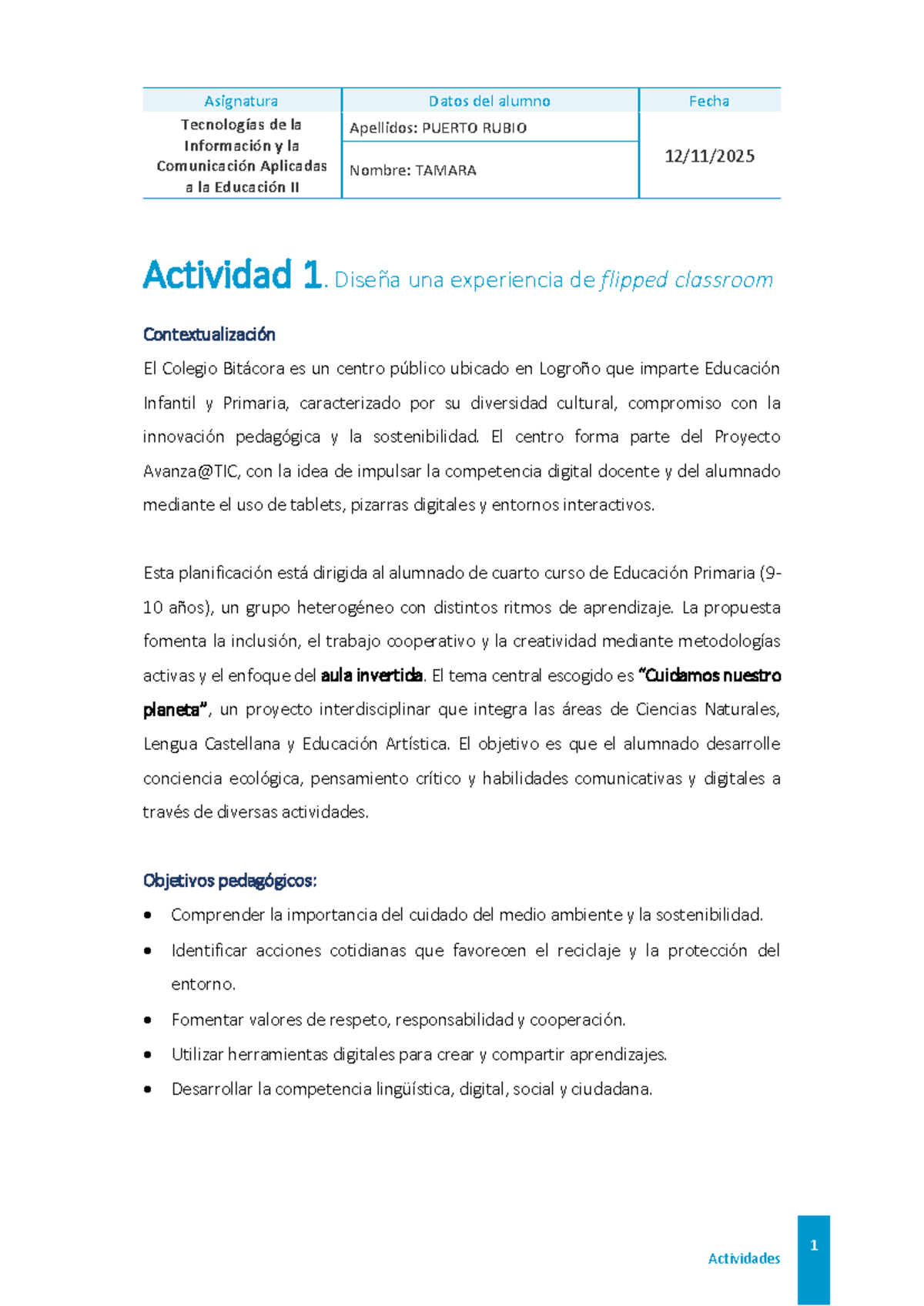 Diseño de Flipped Classroom en TIC II: Proyecto Ecológico - Studocu