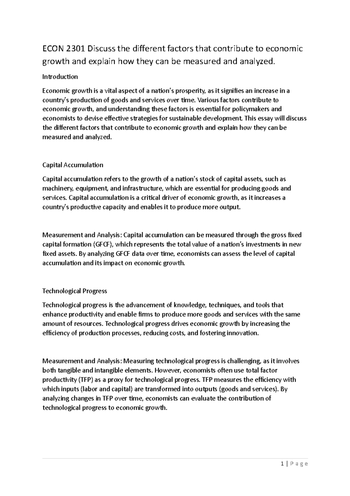 ECON 2301 Factors Influencing Economic Growth: Measurement & Analysis ...