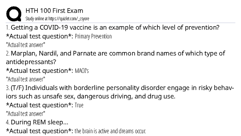 HTH 100 Final Exam Study Guide: Key Concepts and Questions - Studocu