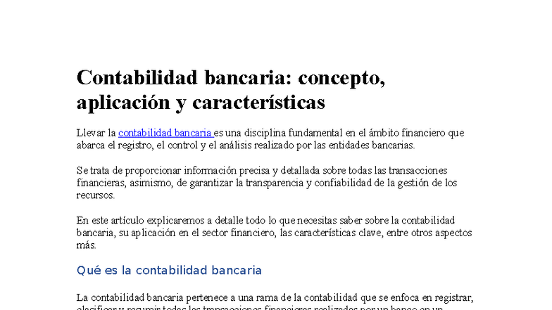 Contabilidad Bancaria: Conceptos y Aplicaciones Esenciales - Studocu