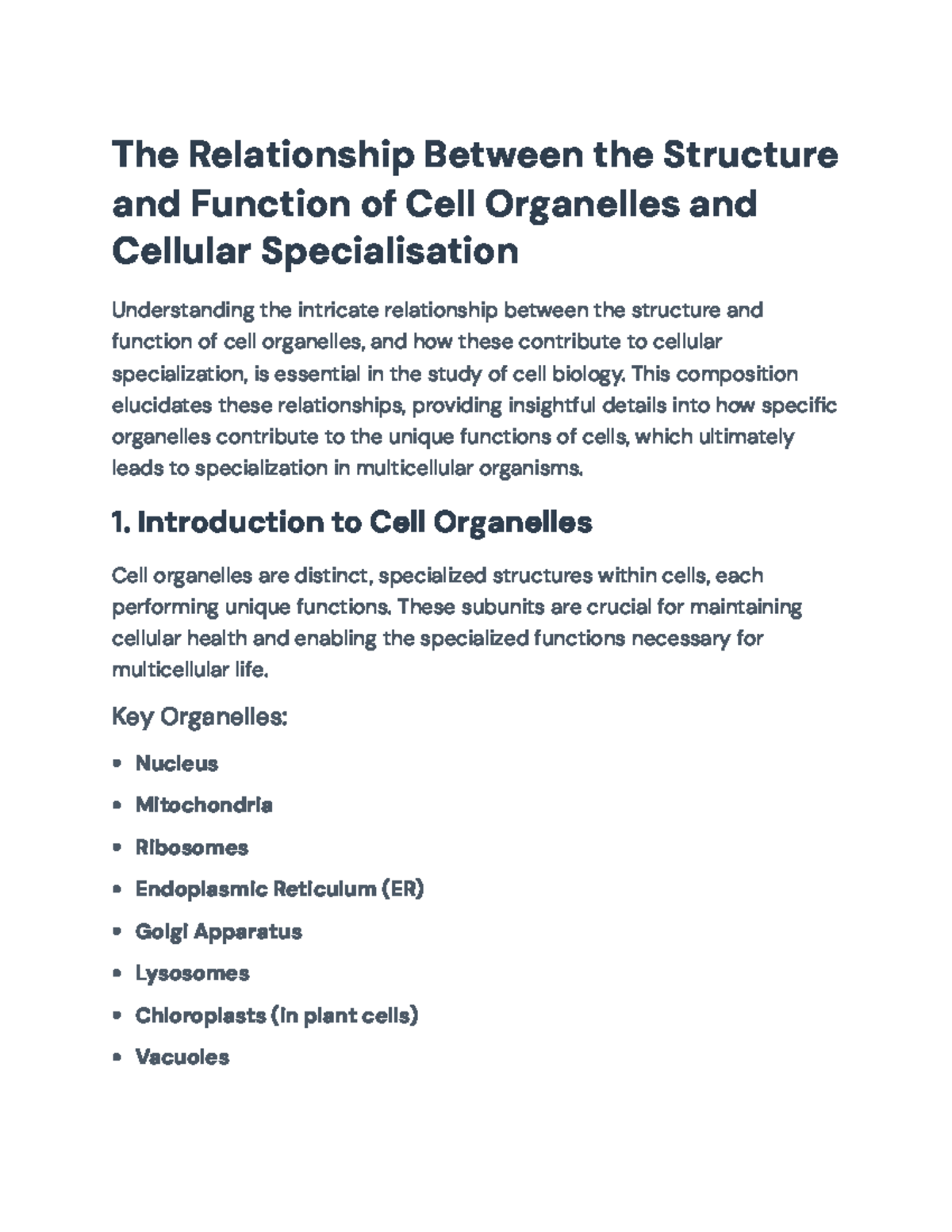The Structure and Function of Cell Organelles: Insights on Cellular ...
