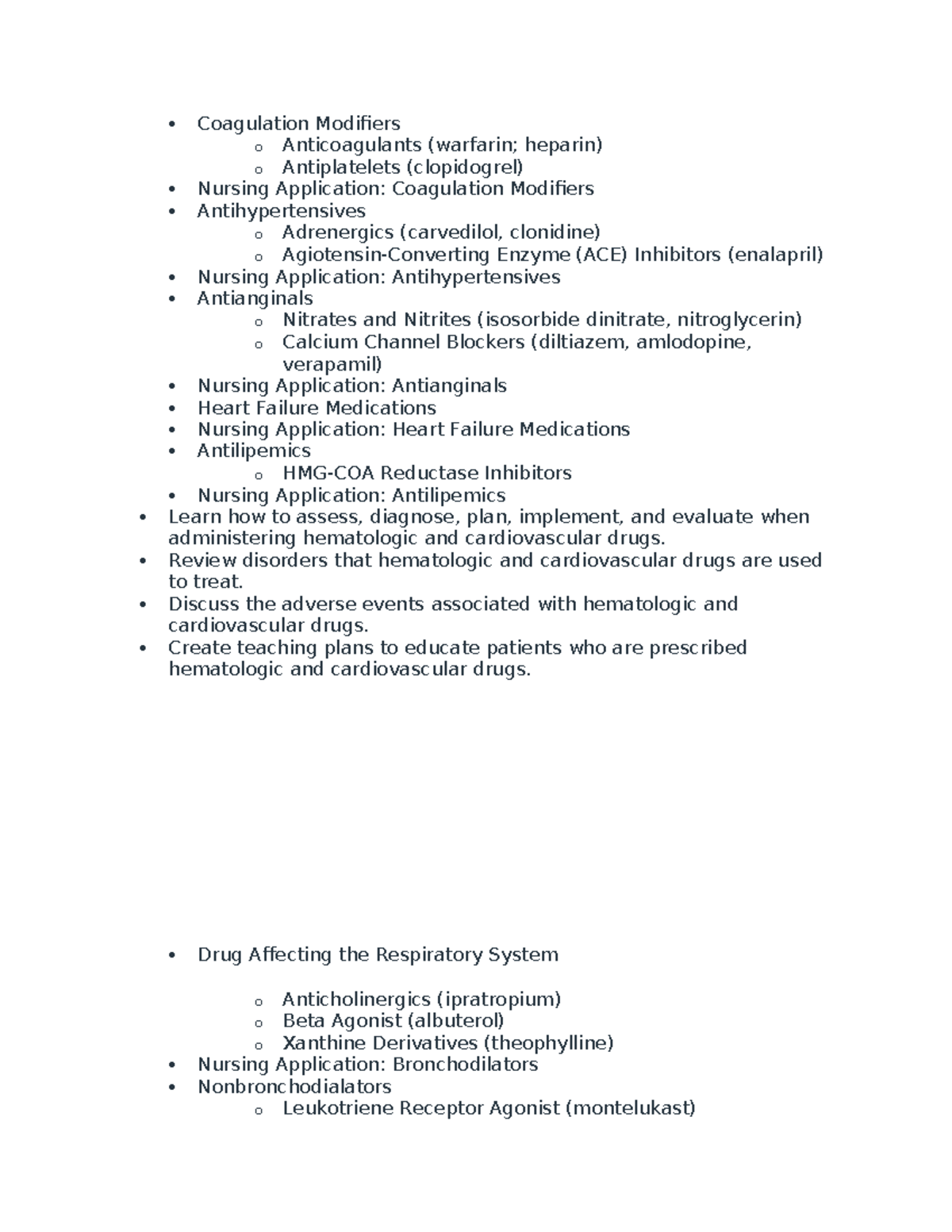 Nursing Applications: Coagulation Modifiers & Cardiovascular Drugs ...