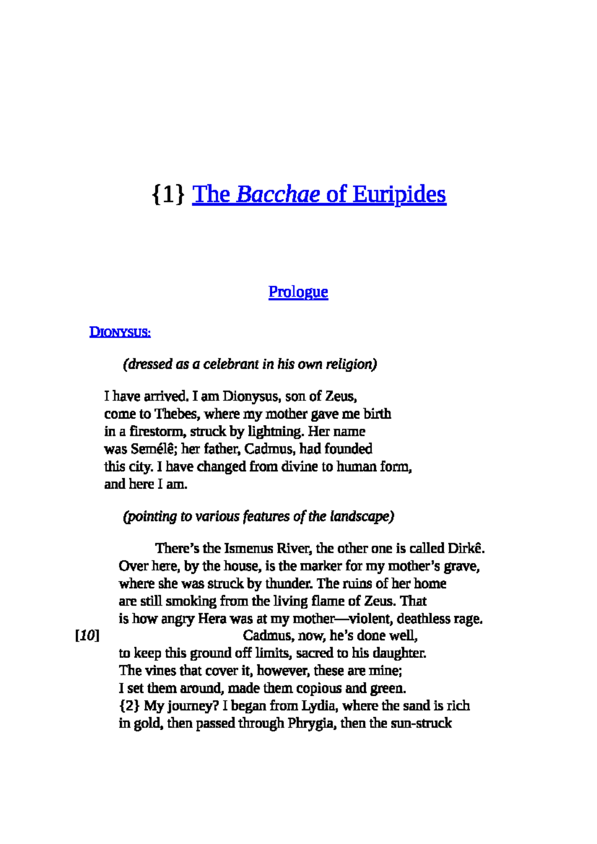 Bacchae 1: Prologue and Scene One Analysis - Studocu