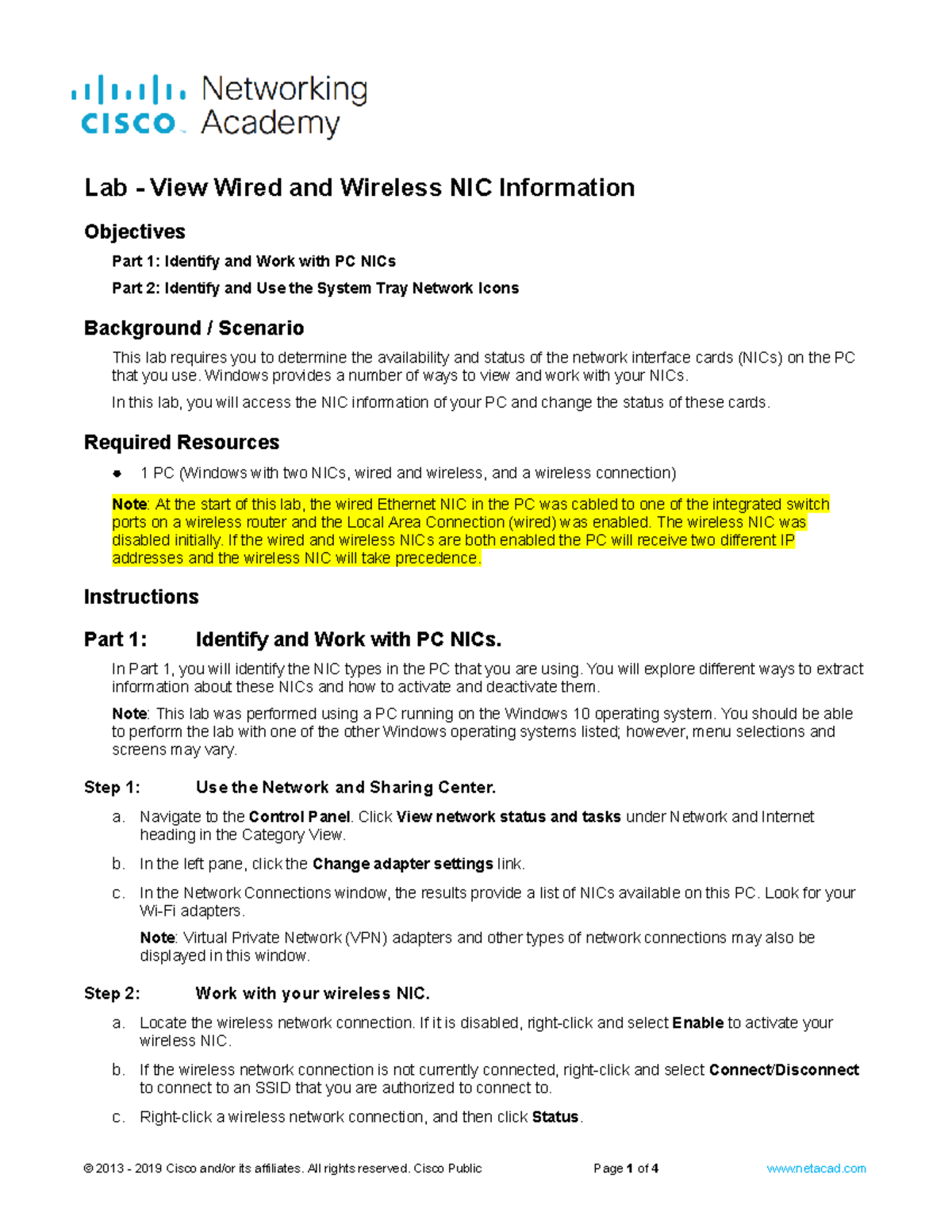 4.6.6 Lab - Exploring Wired & Wireless NICs: Identification & Usage ...