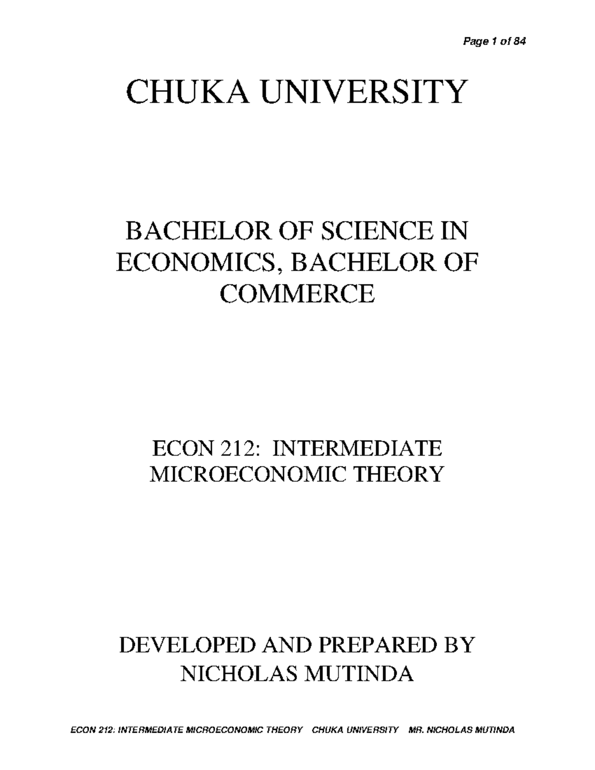 ECON 212: Intermediate Microeconomic Theory Comprehensive Notes - Studocu