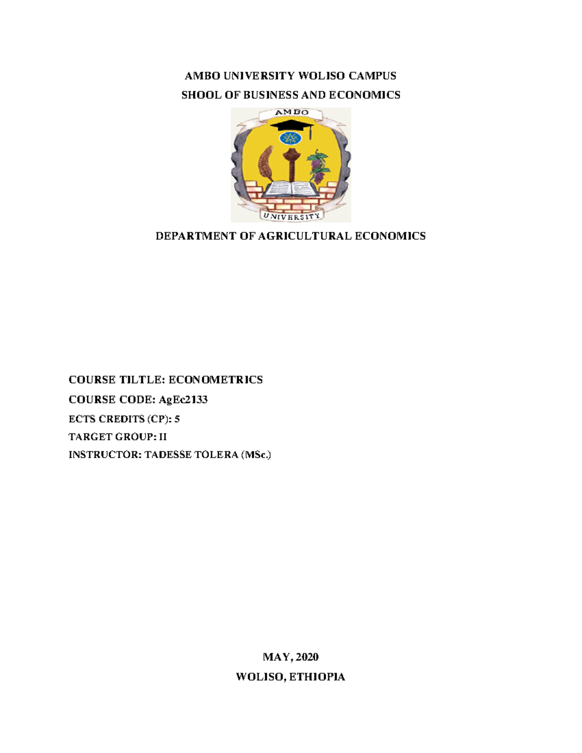 AgEc Econometrics Course Notes: Complete Chapter Overview - Studocu