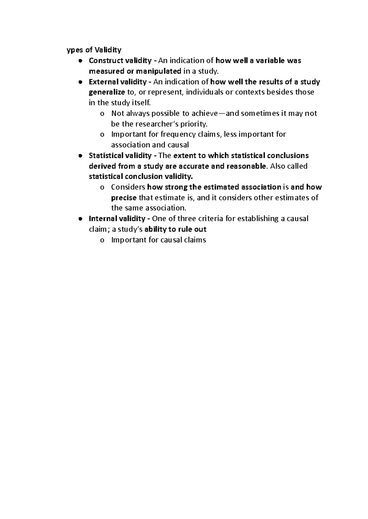 Types of Validity: Key Concepts and Summaries - Studocu