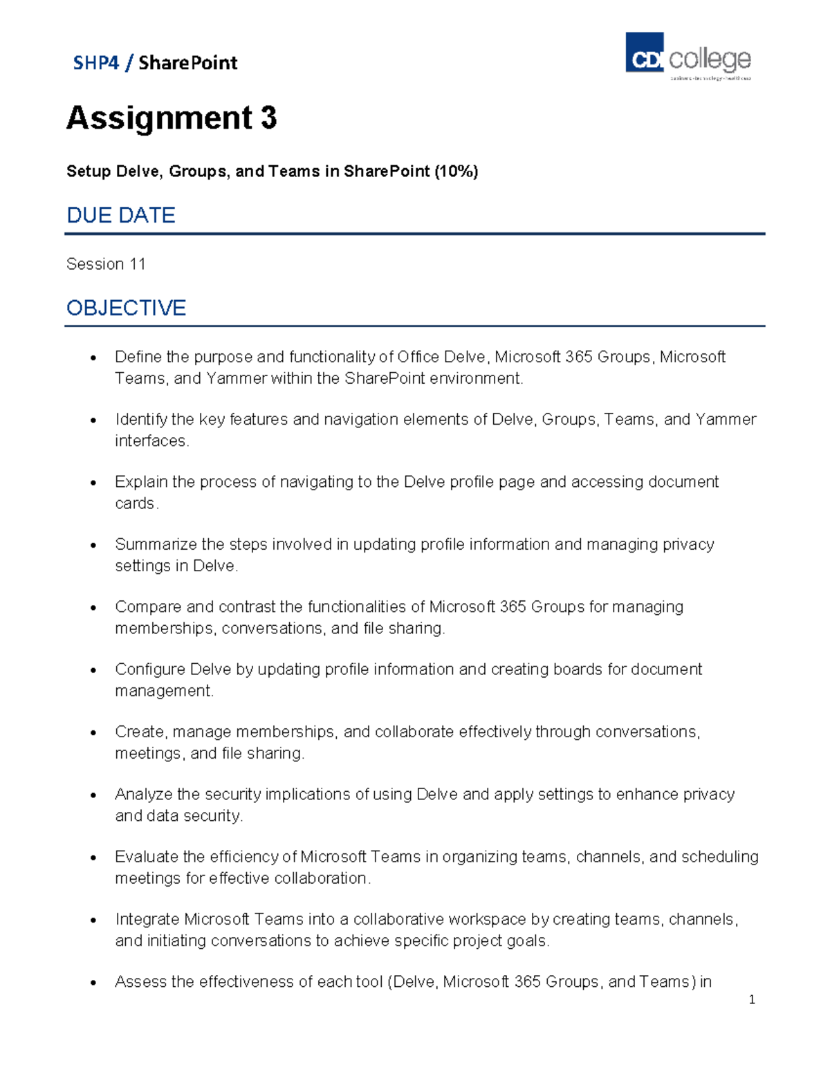 SHP4 Assignment 3: Setup of Delve, Groups, and Teams in SharePoint ...