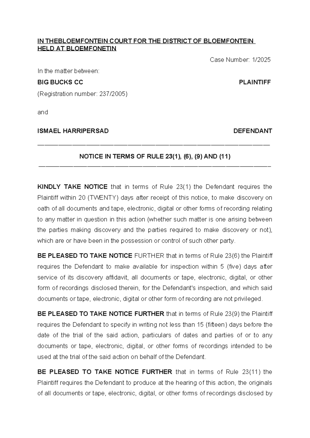 Discovery Notice - Final Document for Rule 23(1) Compliance - Studocu