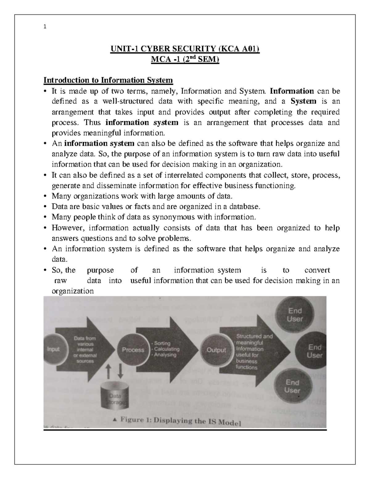 Unit 1: Introduction to information systems in cyber security (KCA A01 ...