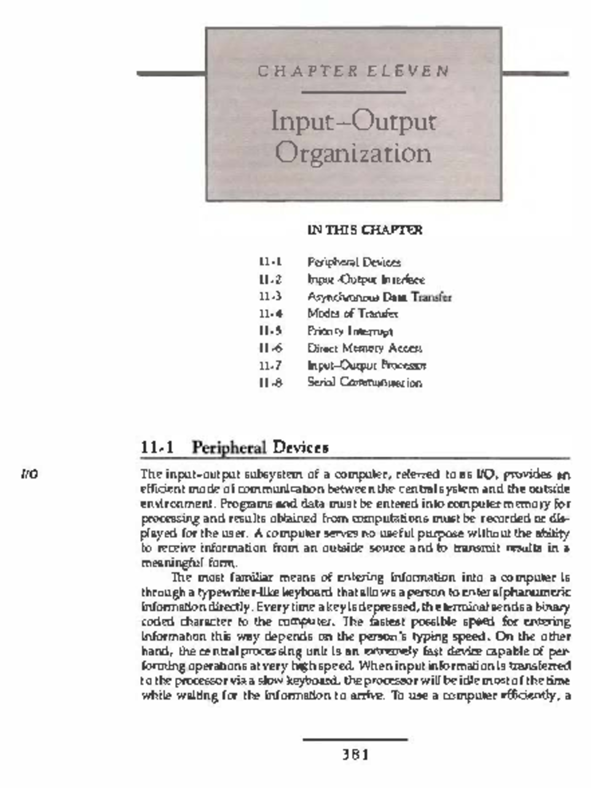 CA 11: Chapter Eleven - Input-Output Organization and Interfaces - Studocu