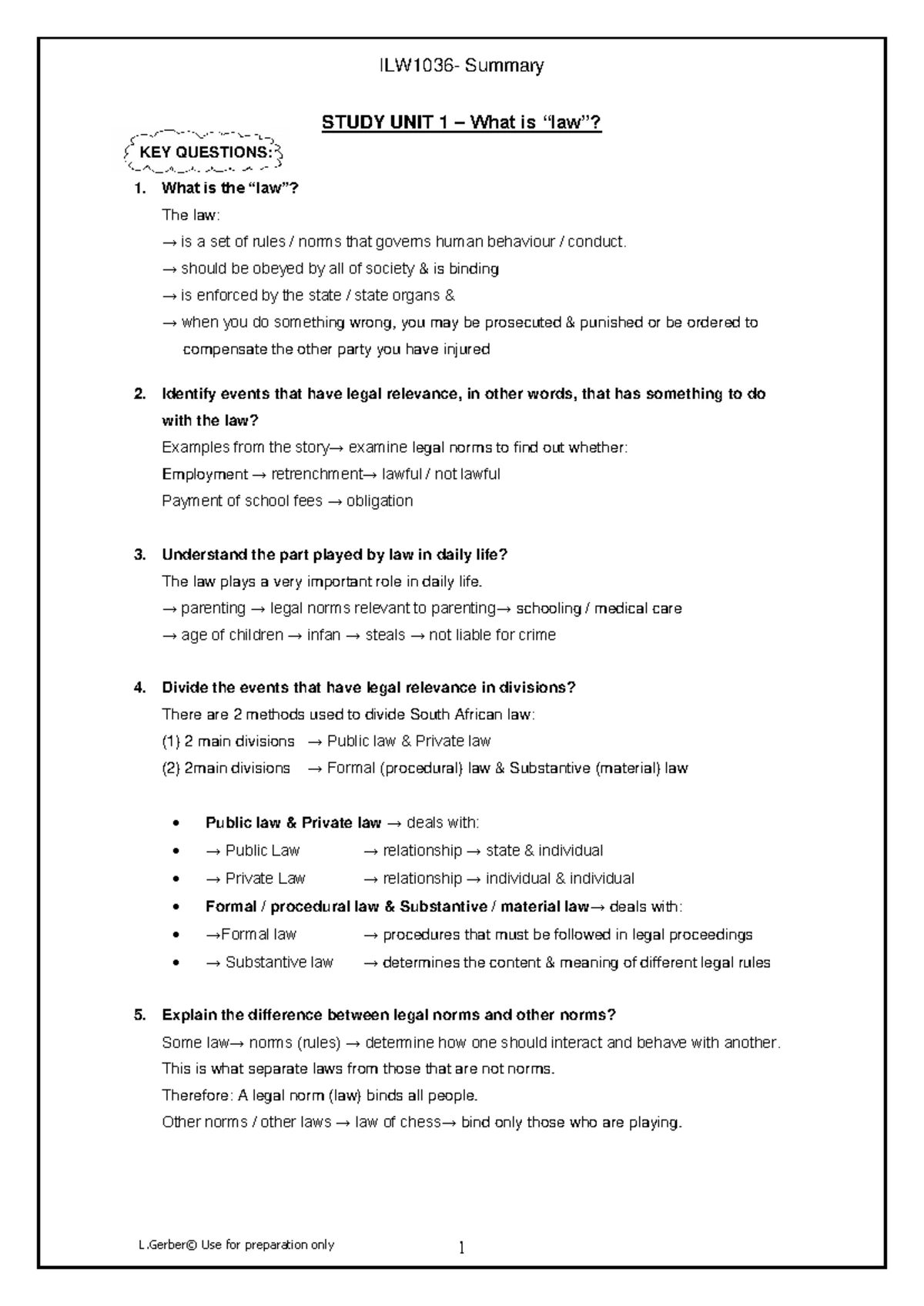 ILW1501 Notes - First Half - INTRODUCTION TO LAW ILW1501 : LU 1 - 6 ...