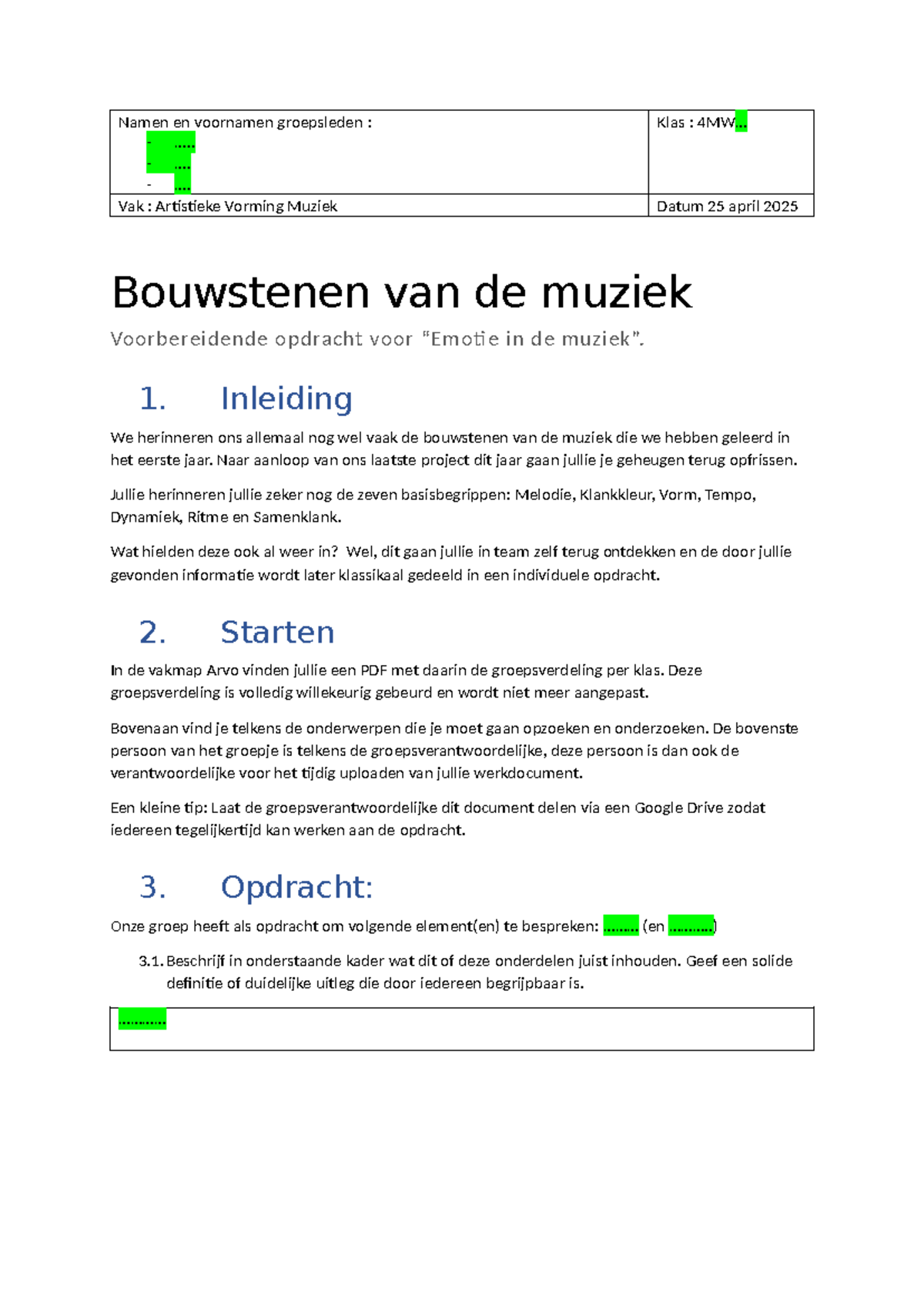 Werkdocument: Bouwstenen van de Muziek - Artistieke Vorming Muziek ...