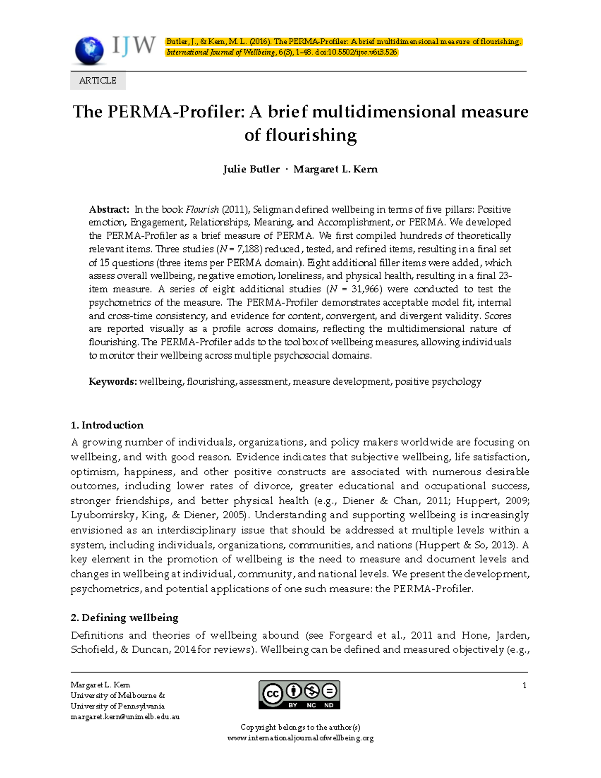Measuring PERMA: A Brief Multidimensional Wellbeing Assessment (PSY 101 ...