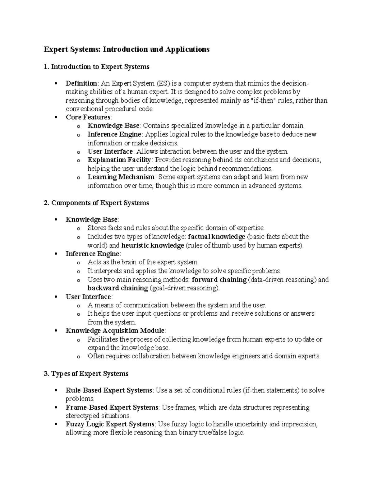 Expert Systems: Comprehensive Notes and Applications Overview - Studocu