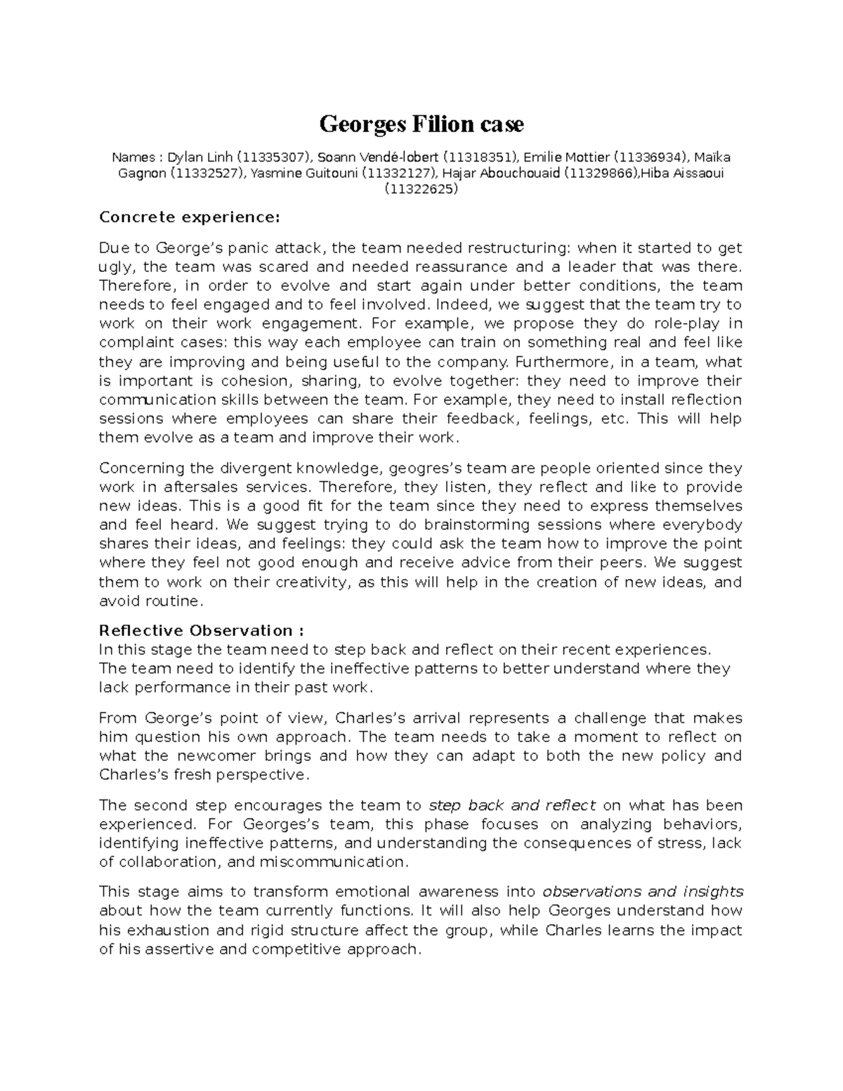 CAS 11335307 - Georges Filion Case Study: Team Dynamics & Improvement ...