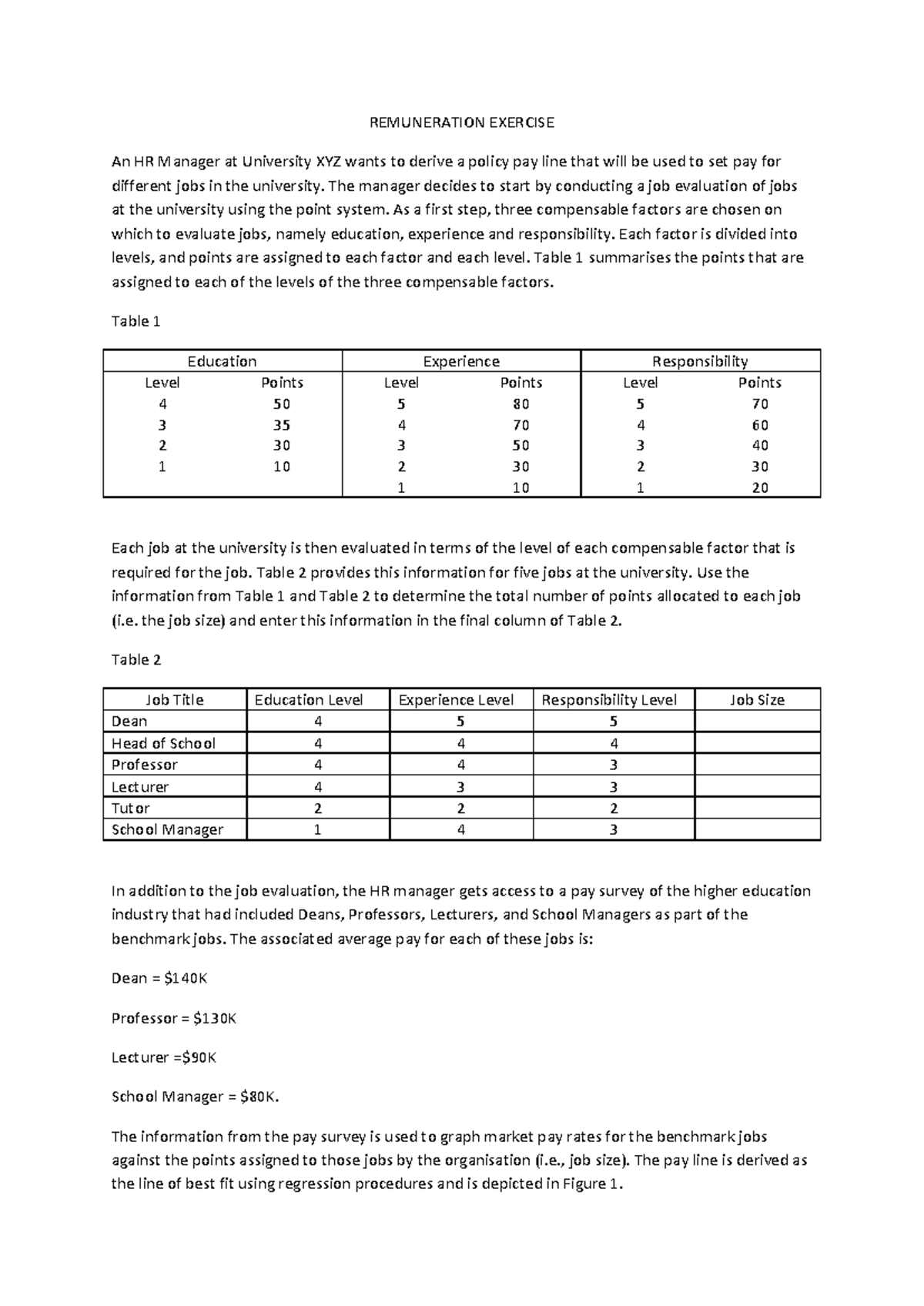 Week9 Remuneration Exercise version 2 - REMUNERATION EXERCISE An HR ...