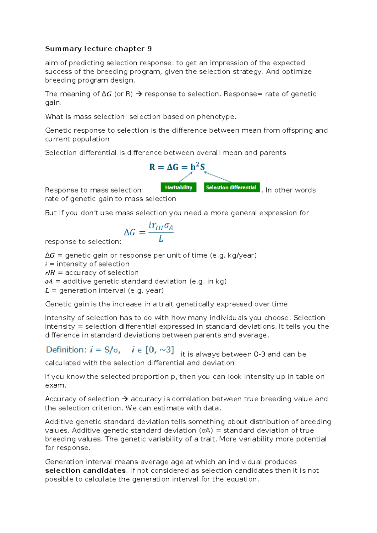 Summary of Lecture Chapter 9: Predicting Selection Response - Studeersnel