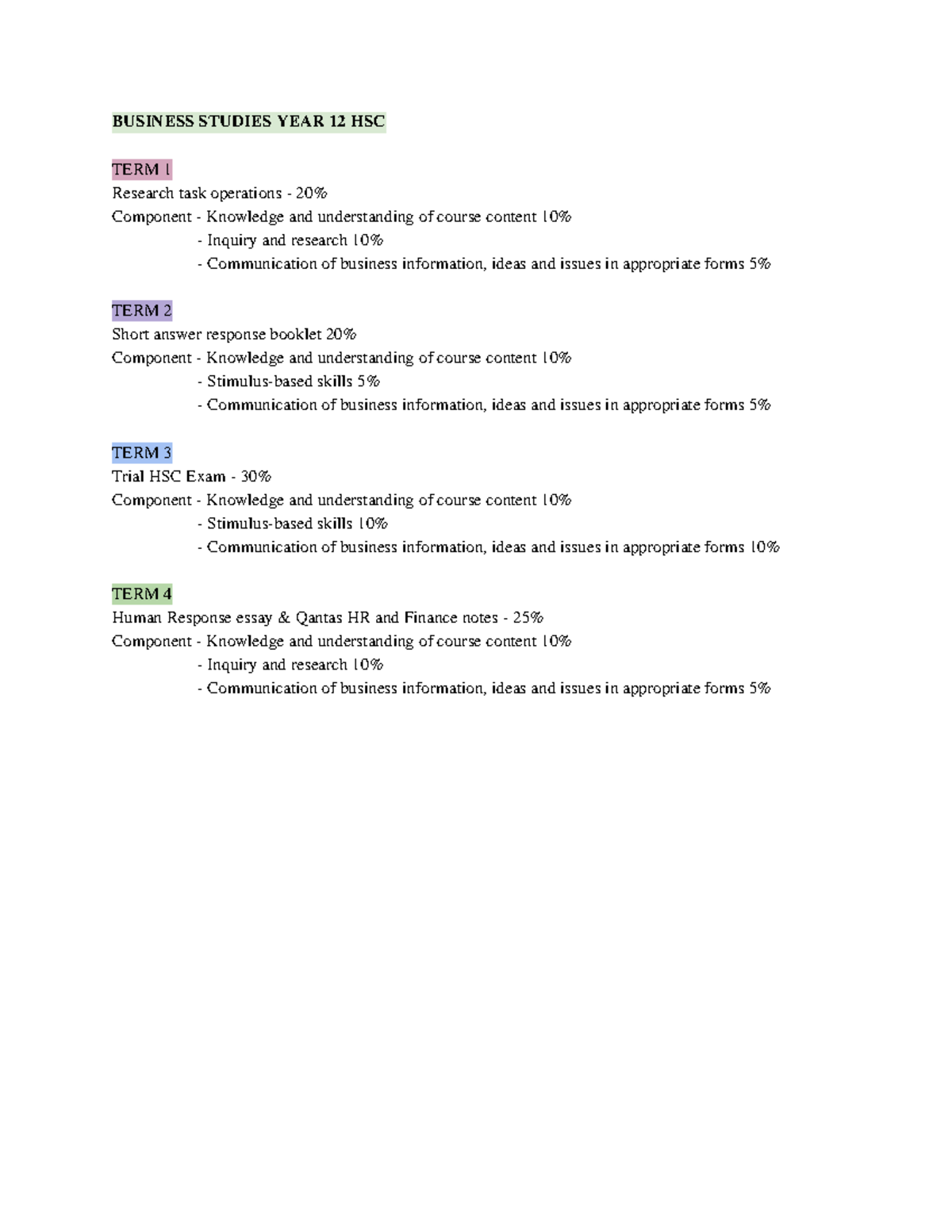 HSC Business Studies Year 12 Notes: Research & Exam Prep - Studocu