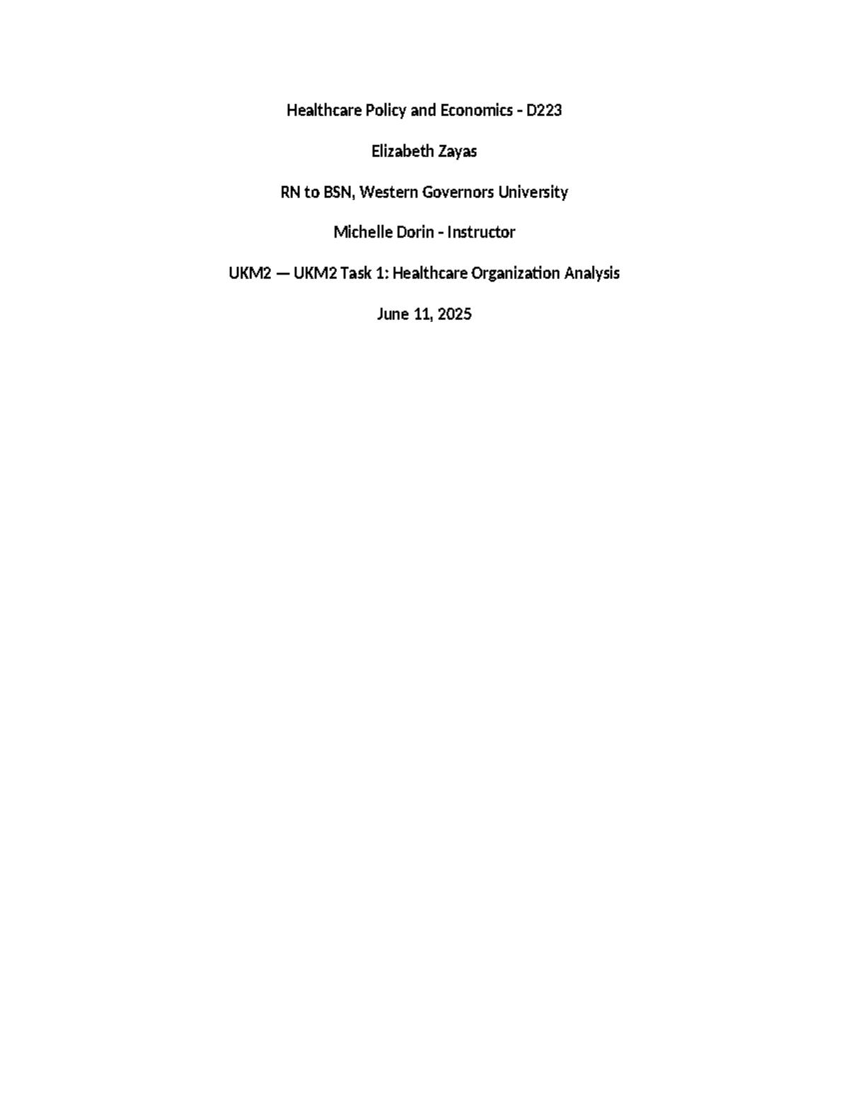 D223 - Task 1: Analysis of Montefiore Medical Center's Impact - Studocu