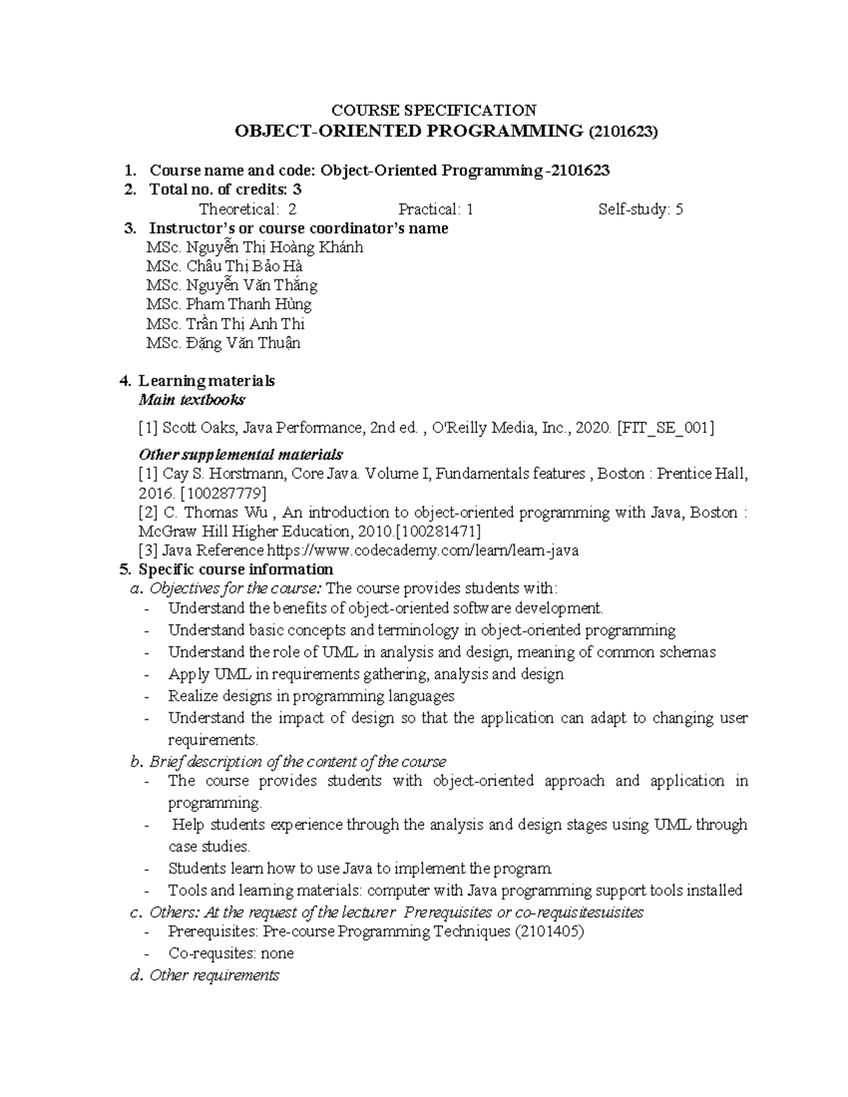 Object-Oriented Programming Course Specification (2101623) Final Exam ...