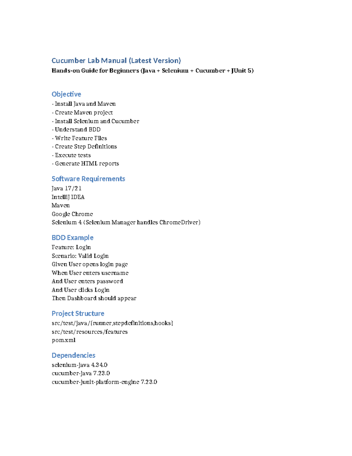 Cucumber Lab Manual (Java Selenium) for Beginners - Studocu