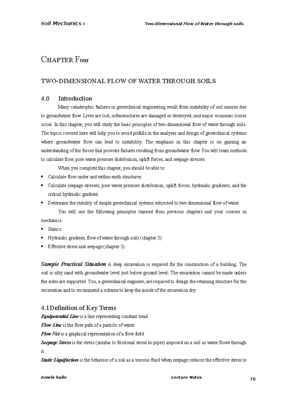 Soil Mechanics I: Chapter 4 - Two-Dimensional Flow of Water Through ...
