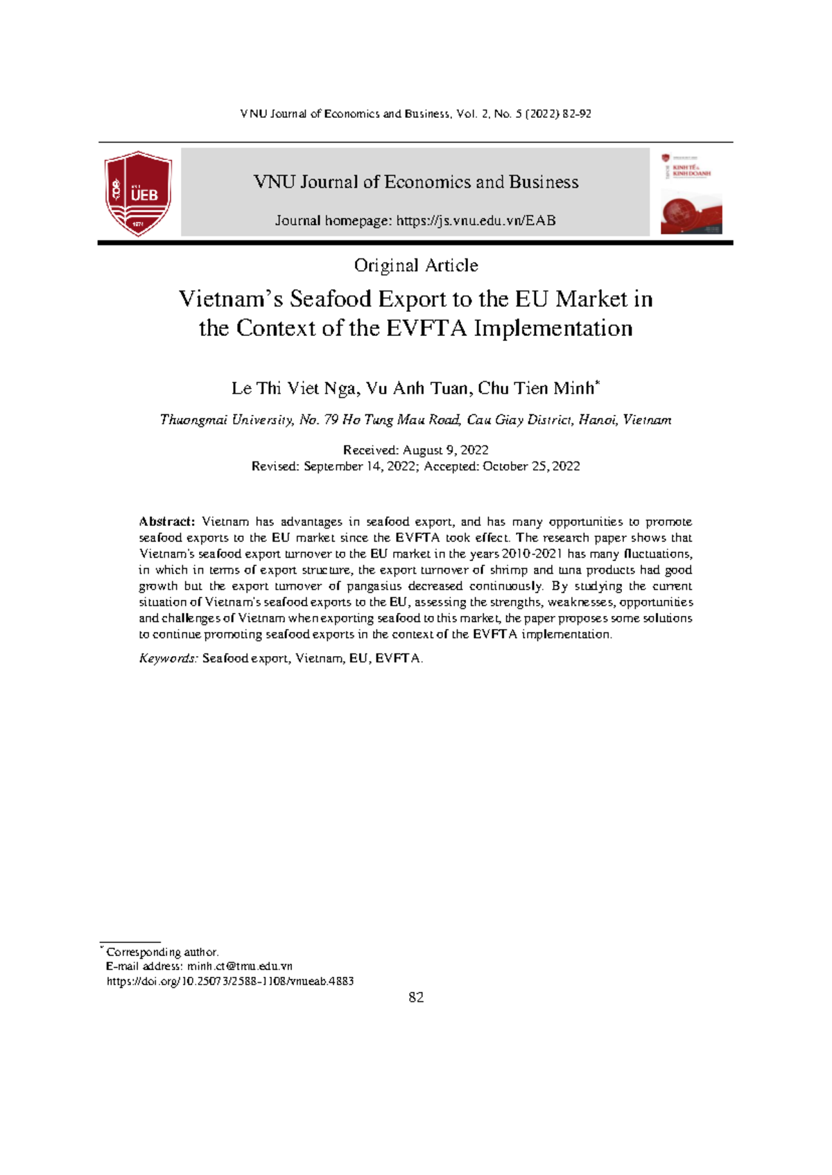 VNU Journal of Economics and Business - 2, No. 5 (2022) 82 - 92 82 ...