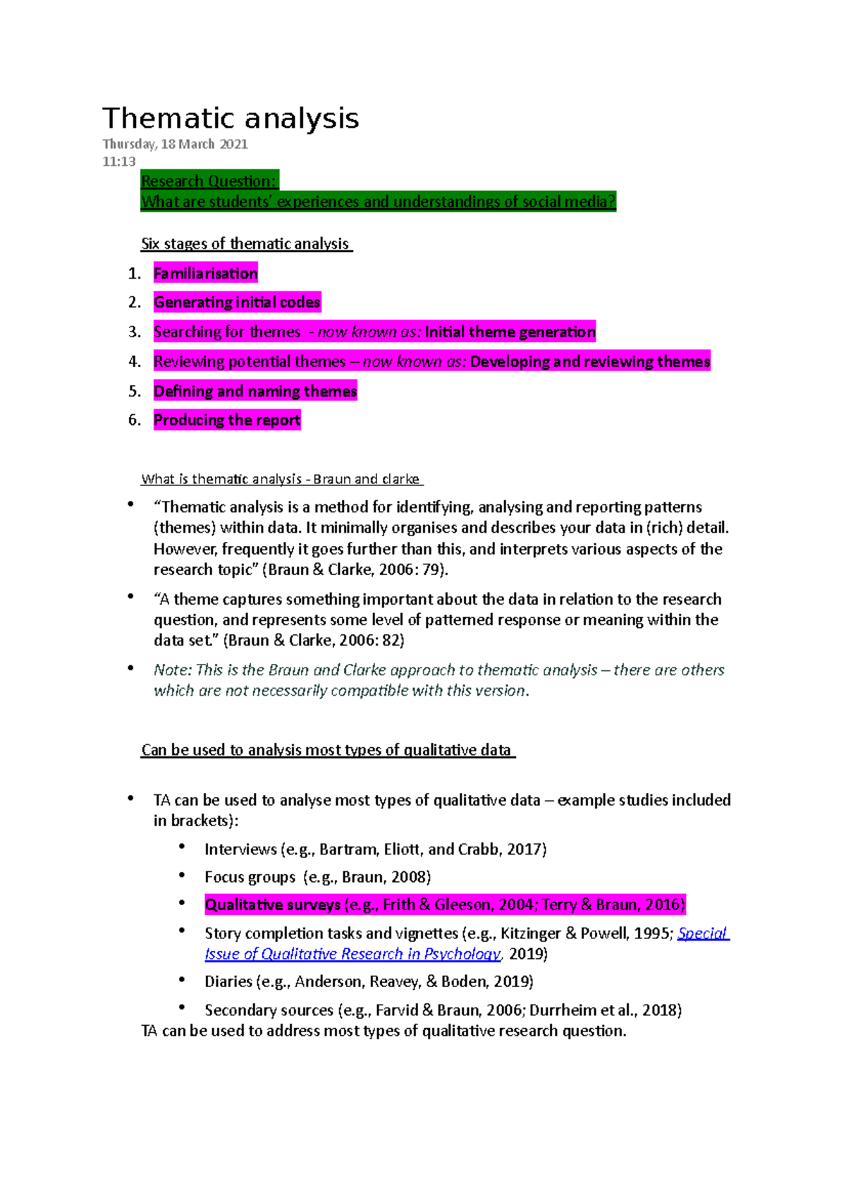 Thematic analysis - It minimally organises and describes your data in ...