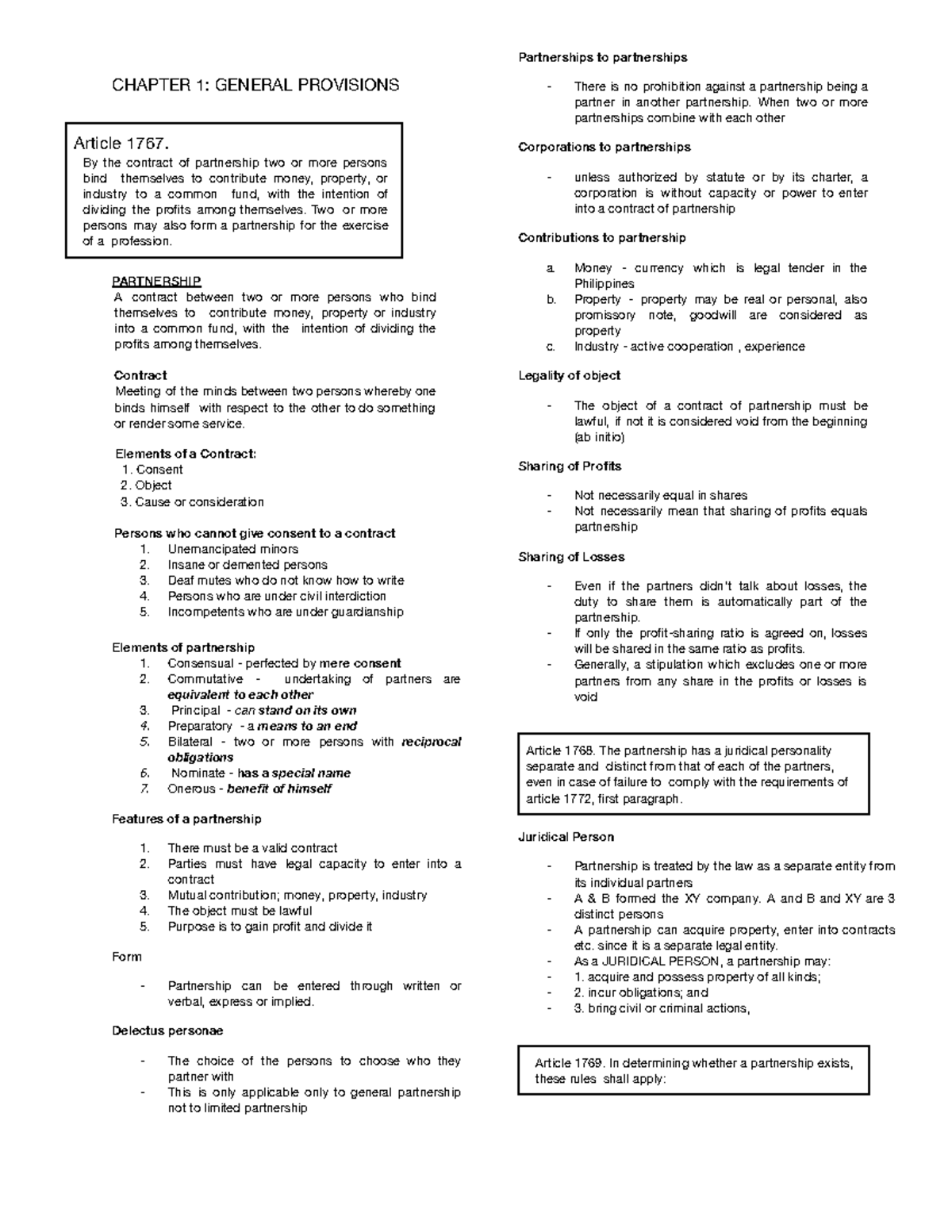 RFBT - Law on Partnership: Chapter 1 Overview and Provisions - Studocu