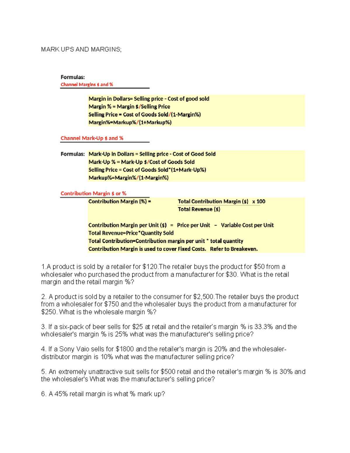 MKT 300 Test 1: Markups, Margins, and Pricing Formulas - Studocu