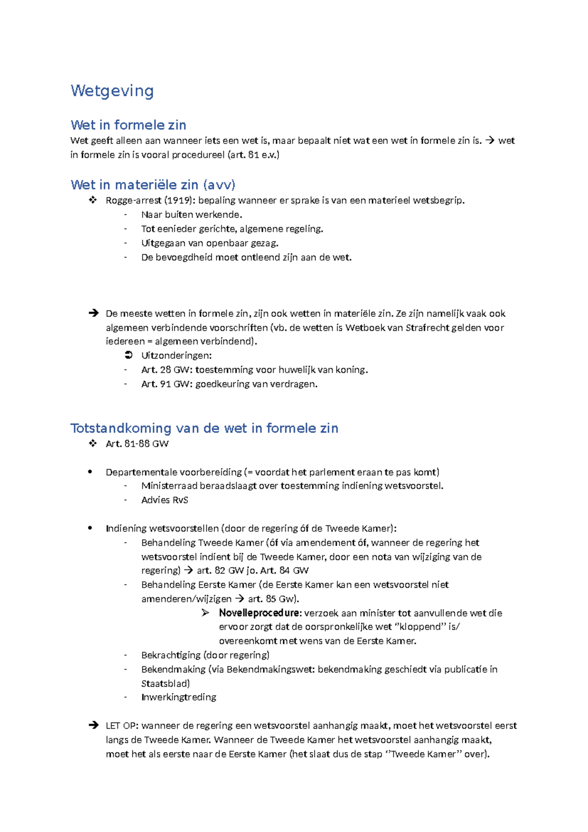 Hoorcollege 7 Staatsrecht: Wetgeving in Formele en Materiële Zin ...