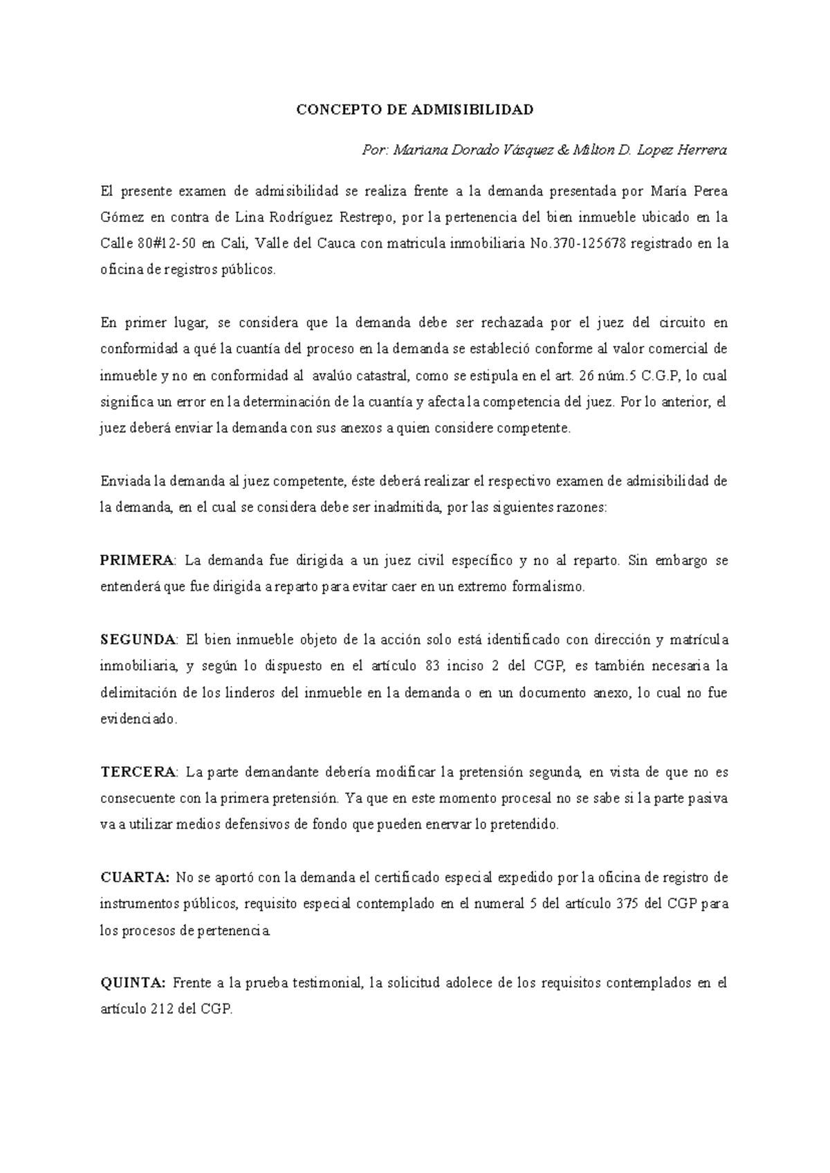 Concepto Admisibilidad - CONCEPTO DE ADMISIBILIDAD Por: Mariana Dorado ...