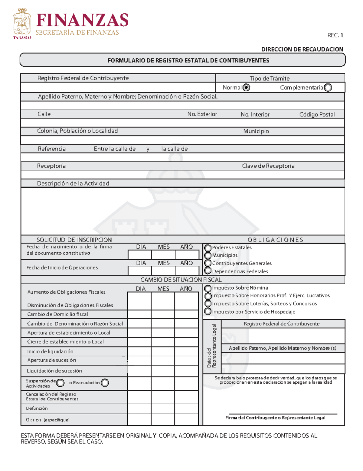 Formulario de Registro Estatal de Contribuyente - Información y ...