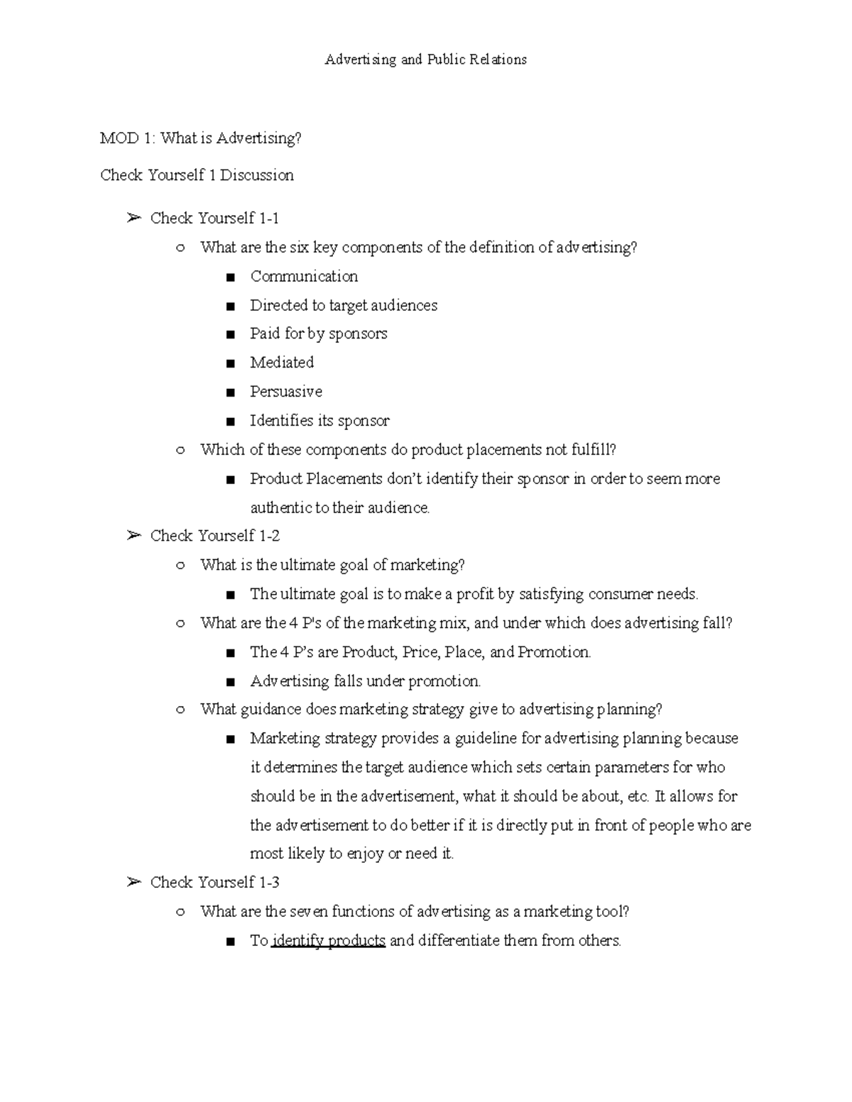 APR Discussion Questions 1-8: Advertising Concepts & Strategies - Studocu