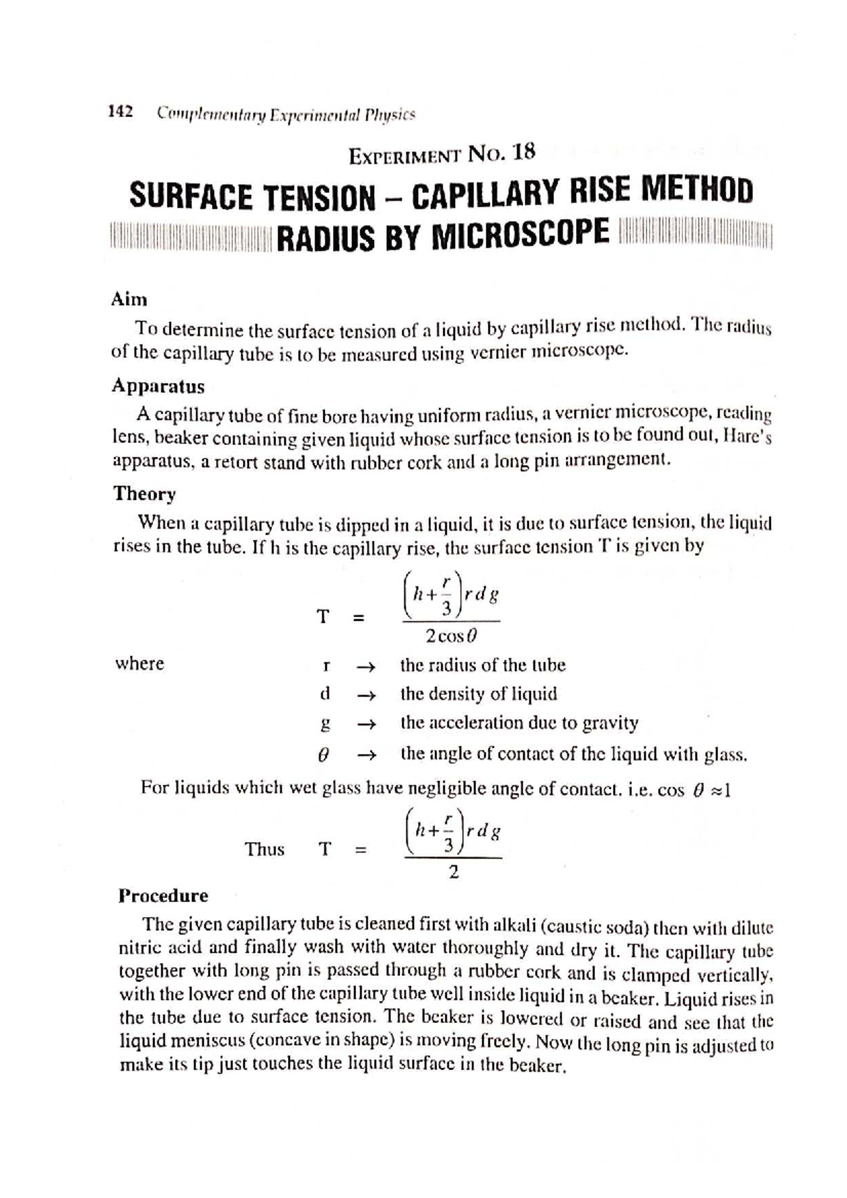 Experiment No. 18: Surface Tension Measurement via Capillary Rise ...