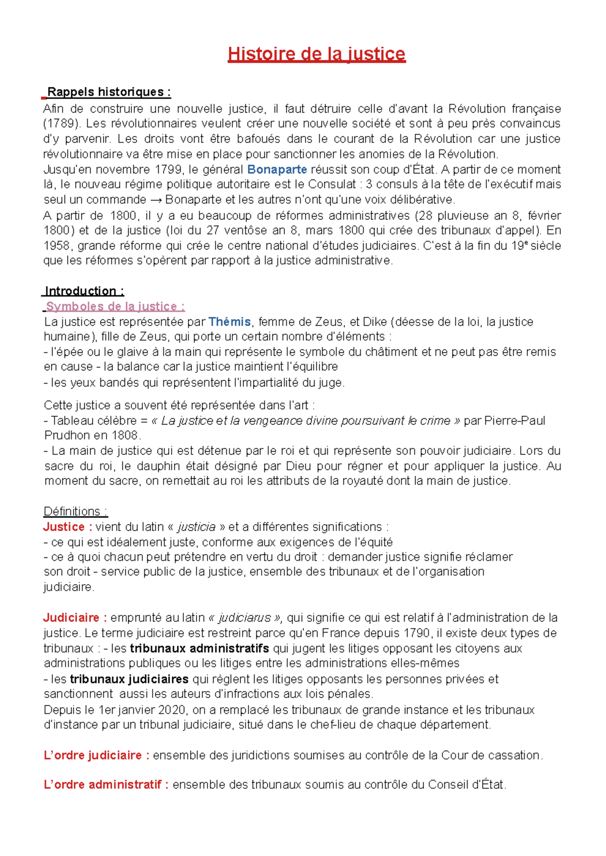 Histoire de la justice : Cours complet S1 L1 - Studocu