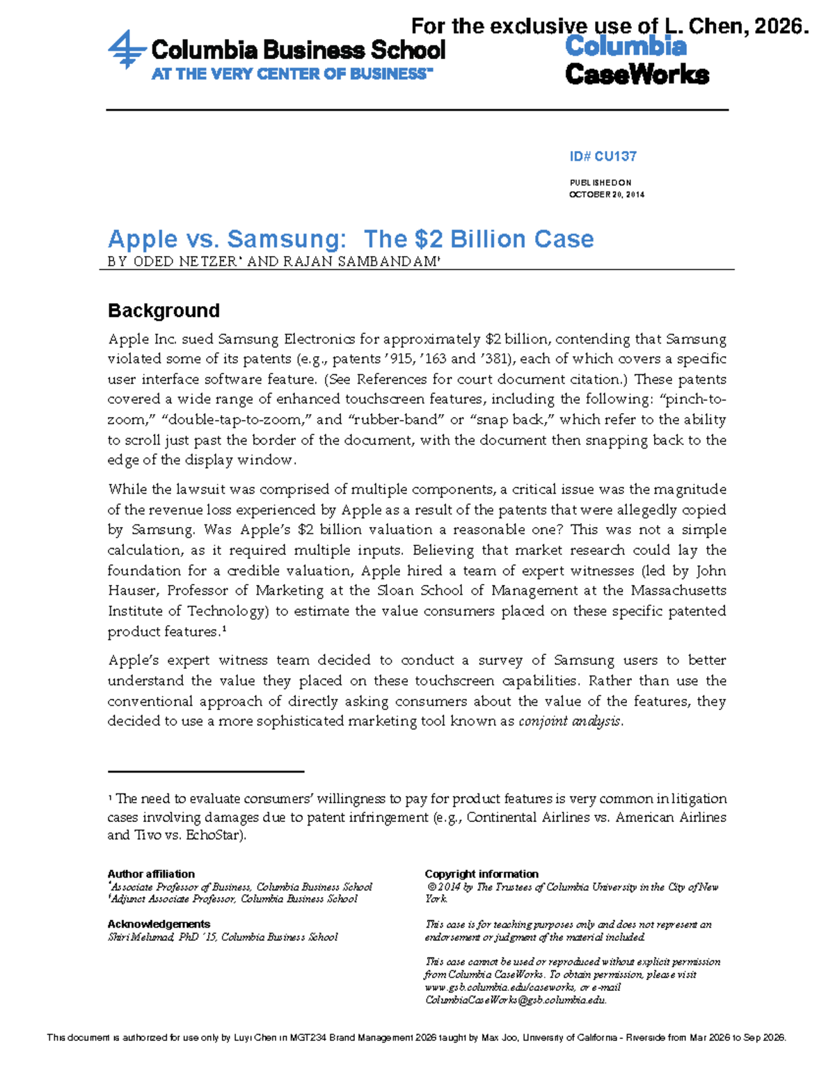 Apple vs. Samsung: The Billion Case - MGT234 Lecture Notes - Studocu
